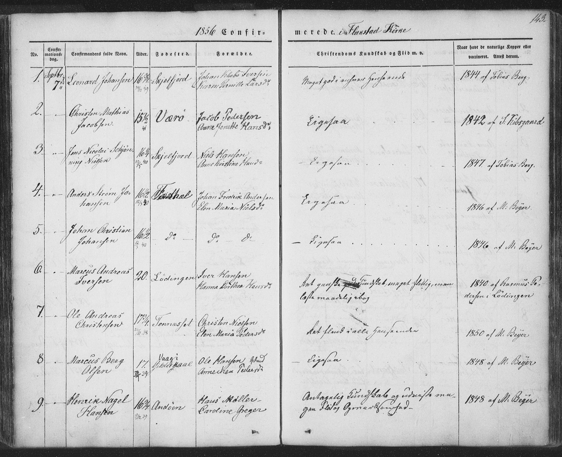 Ministerialprotokoller, klokkerbøker og fødselsregistre - Nordland, SAT/A-1459/885/L1202: Ministerialbok nr. 885A03, 1838-1859, s. 143