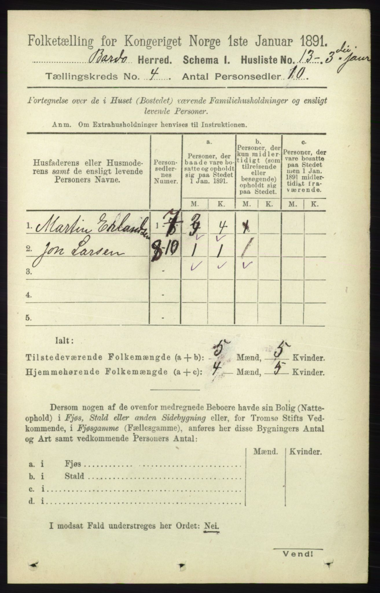 RA, Folketelling 1891 for 1922 Bardu herred, 1891, s. 1288