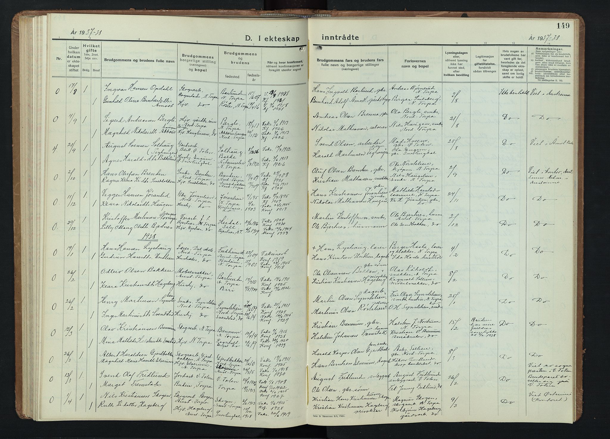 Nordre Land prestekontor, SAH/PREST-124/H/Ha/Hab/L0004: Klokkerbok nr. 4, 1935-1954, s. 149