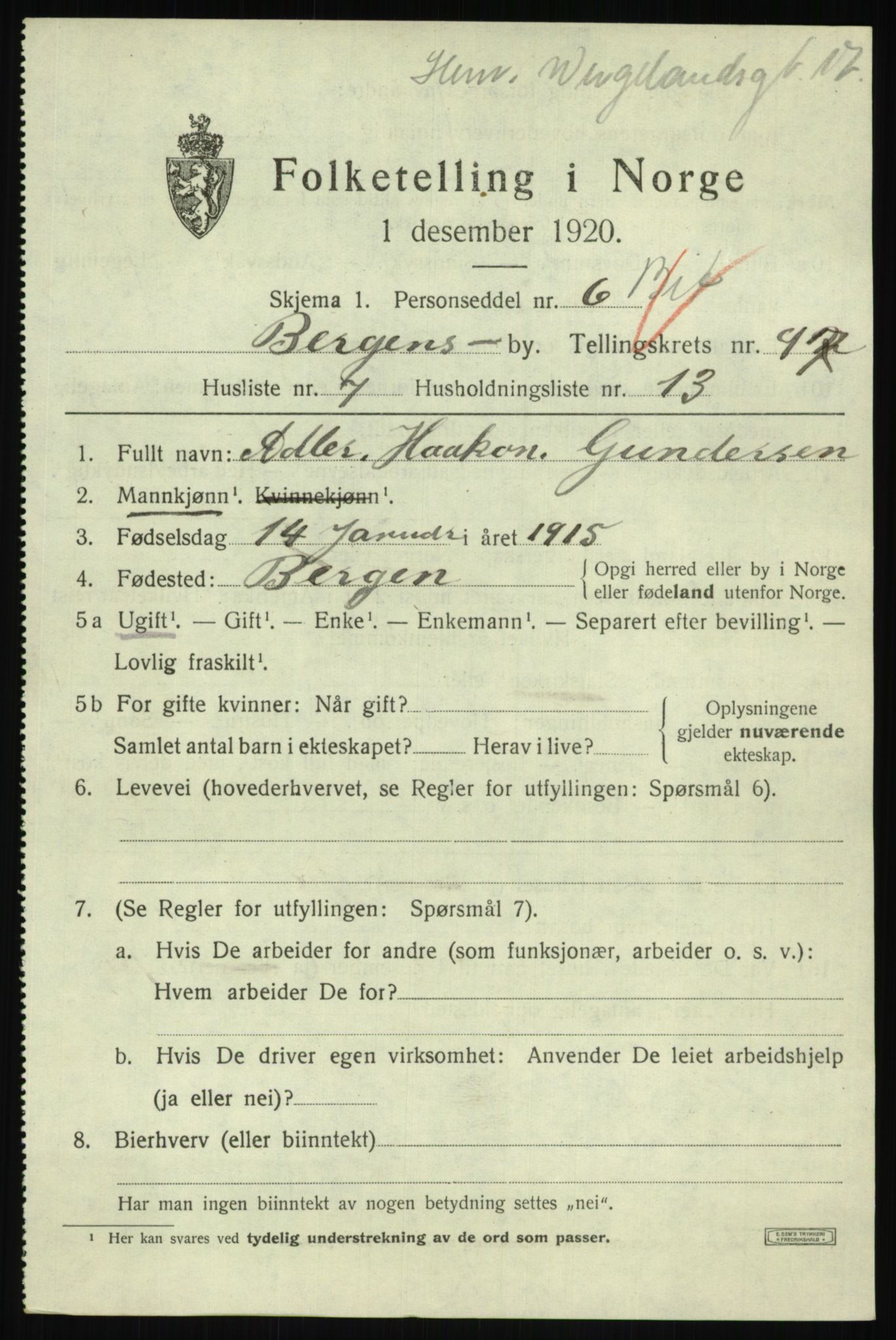 SAB, Folketelling 1920 for 1301 Bergen kjøpstad, 1920, s. 171029