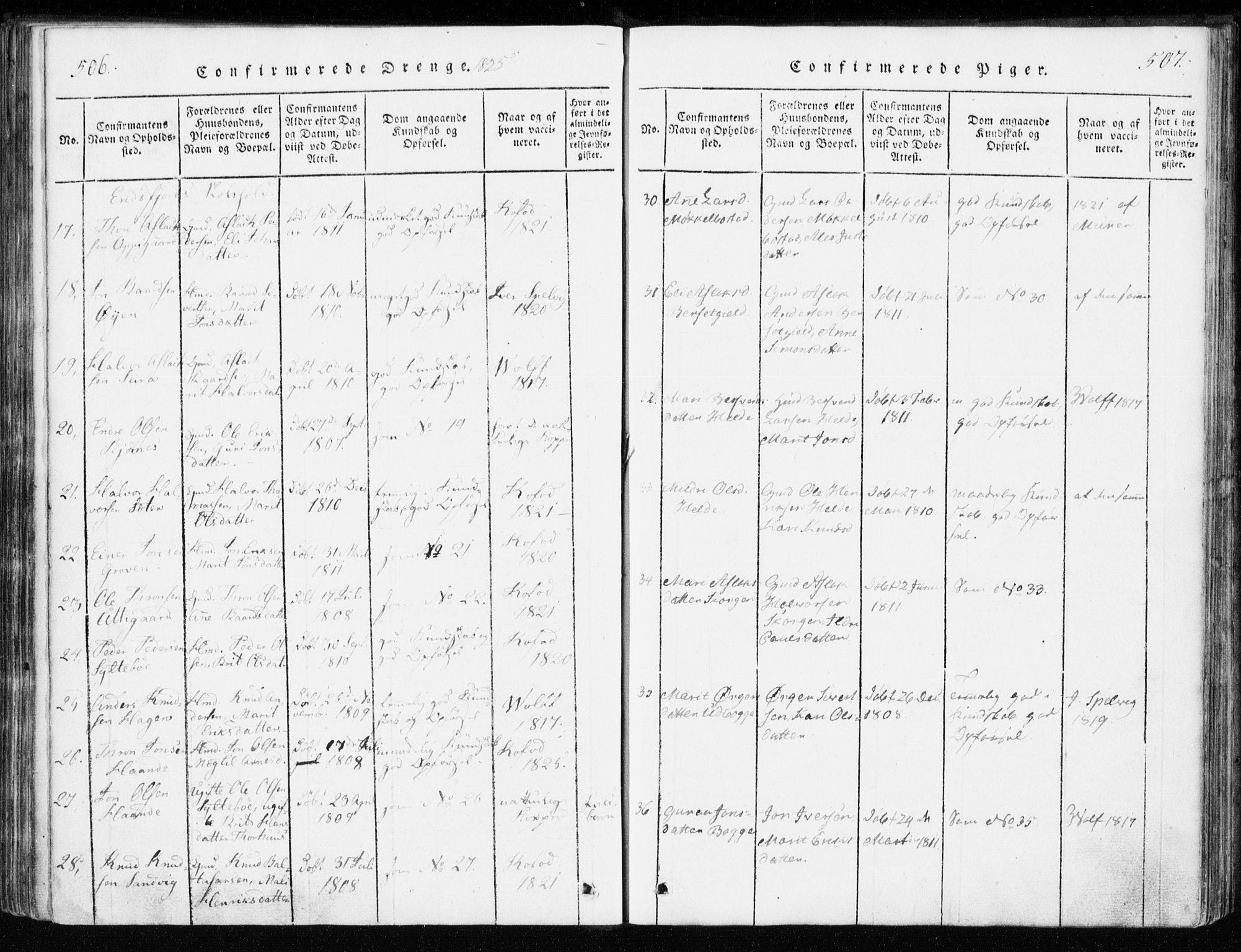 Ministerialprotokoller, klokkerbøker og fødselsregistre - Møre og Romsdal, AV/SAT-A-1454/551/L0623: Ministerialbok nr. 551A03, 1818-1831, s. 506-507