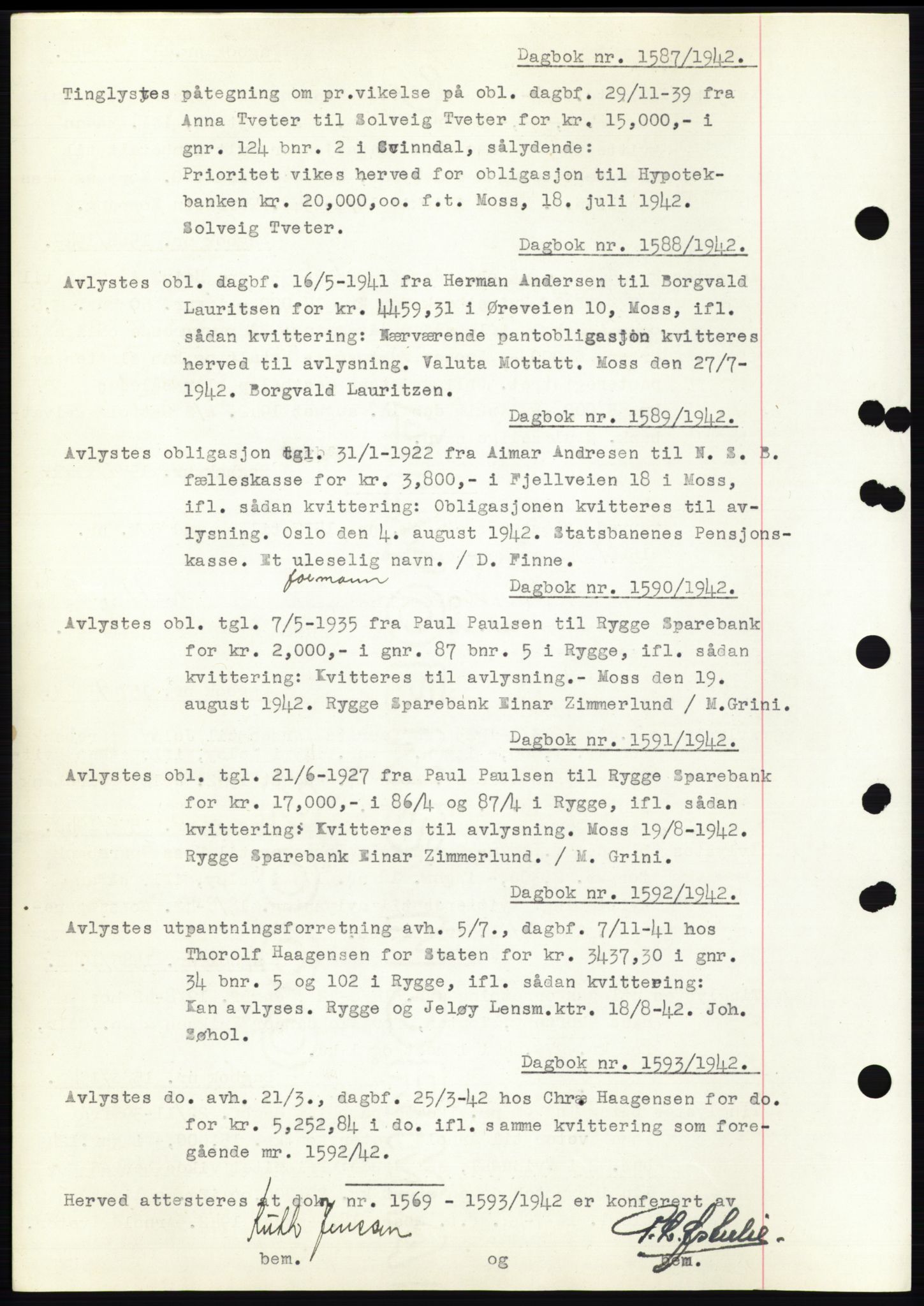 Moss sorenskriveri, SAO/A-10168: Pantebok nr. C10, 1938-1950, Dagboknr: 1587/1942