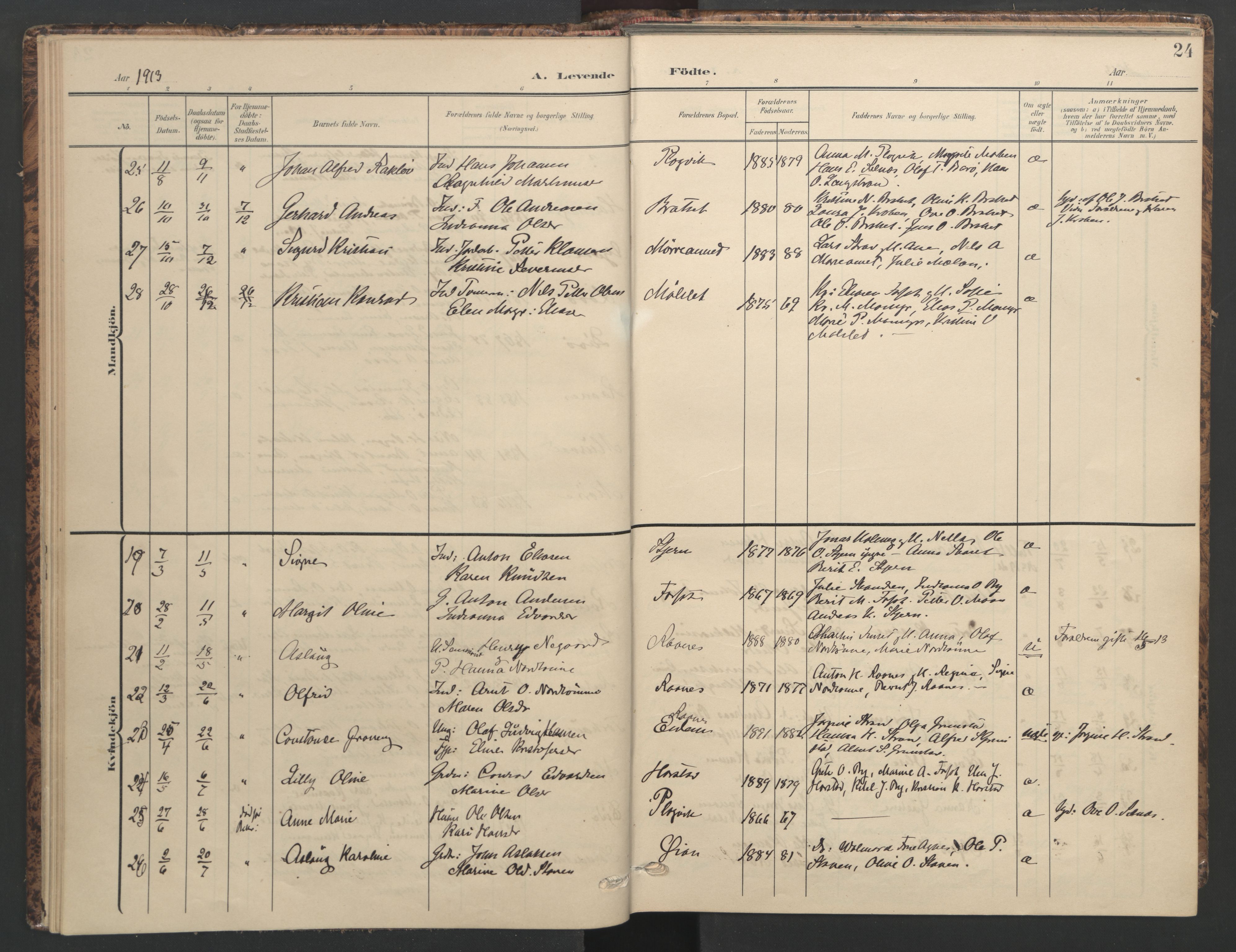 Ministerialprotokoller, klokkerbøker og fødselsregistre - Sør-Trøndelag, AV/SAT-A-1456/655/L0682: Ministerialbok nr. 655A11, 1908-1922, s. 24