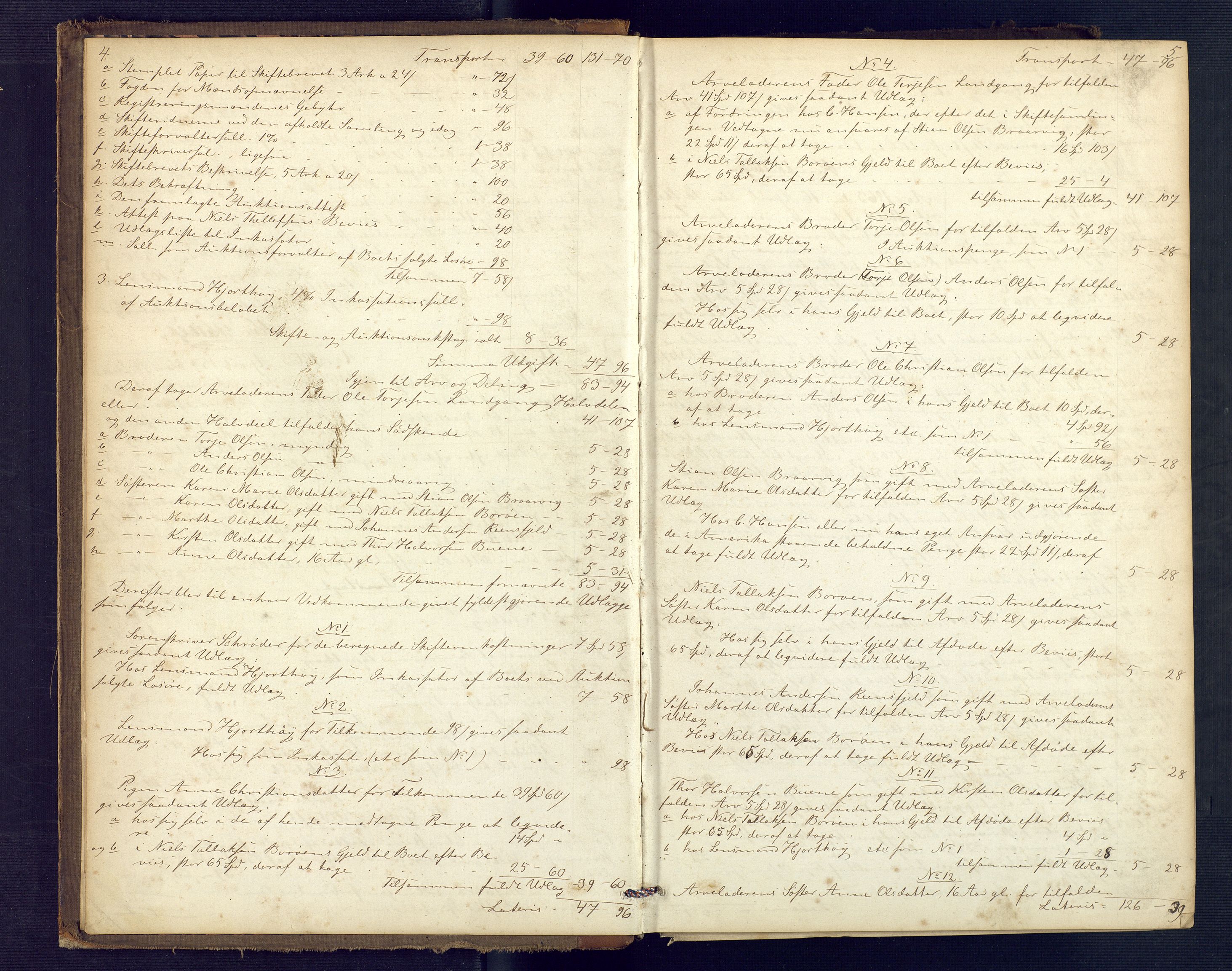 Holt sorenskriveri, AV/SAK-1221-0002/H/Hc/L0030: Skifteutlodningsprotokoll nr. 5, 1863-1869, s. 4-5