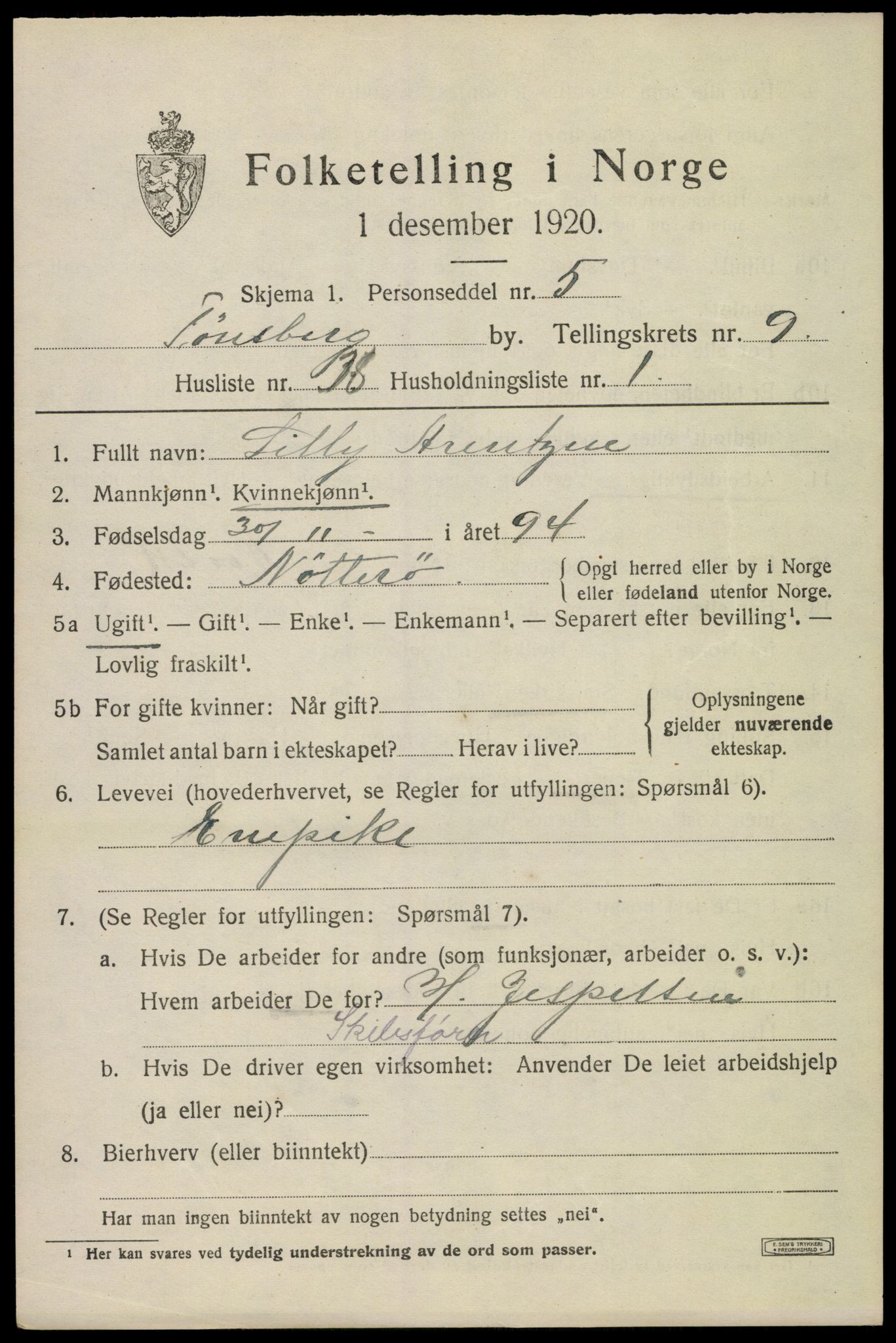 SAKO, Folketelling 1920 for 0705 Tønsberg kjøpstad, 1920, s. 17855