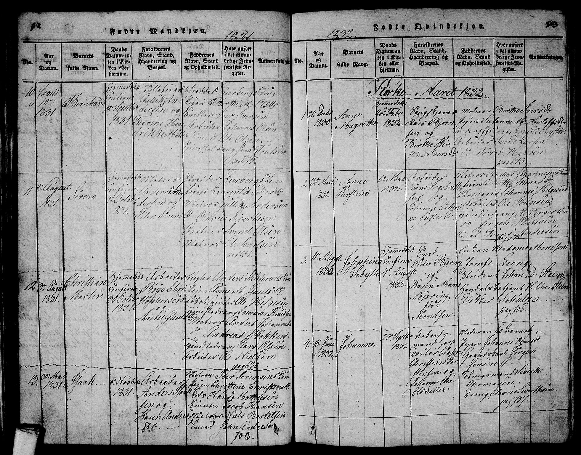 Larvik kirkebøker, AV/SAKO-A-352/G/Gb/L0001: Klokkerbok nr. II 1, 1818-1843, s. 92-93