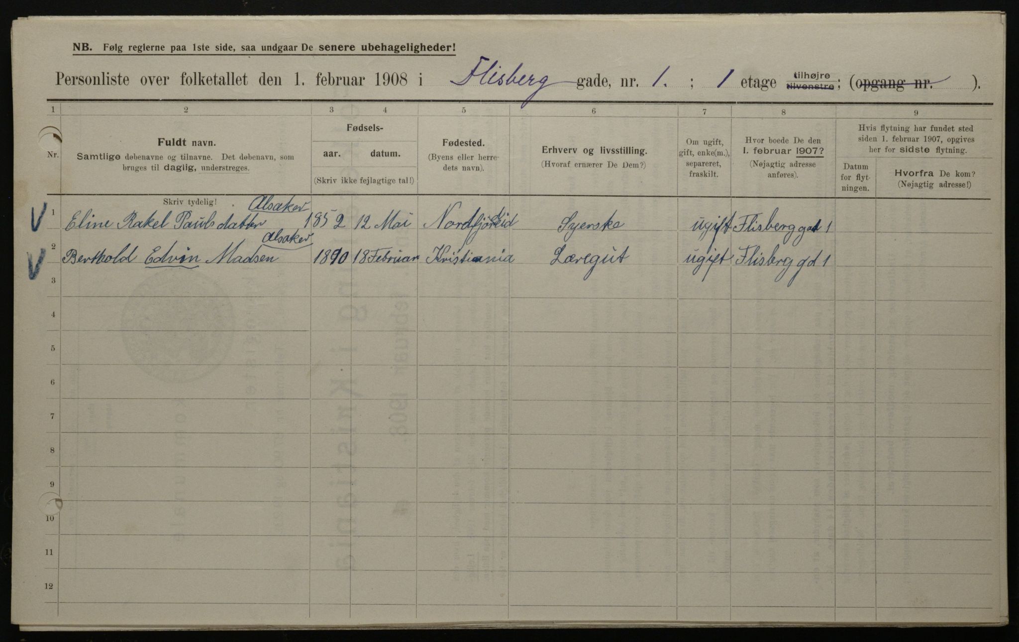 OBA, Kommunal folketelling 1.2.1908 for Kristiania kjøpstad, 1908, s. 22271