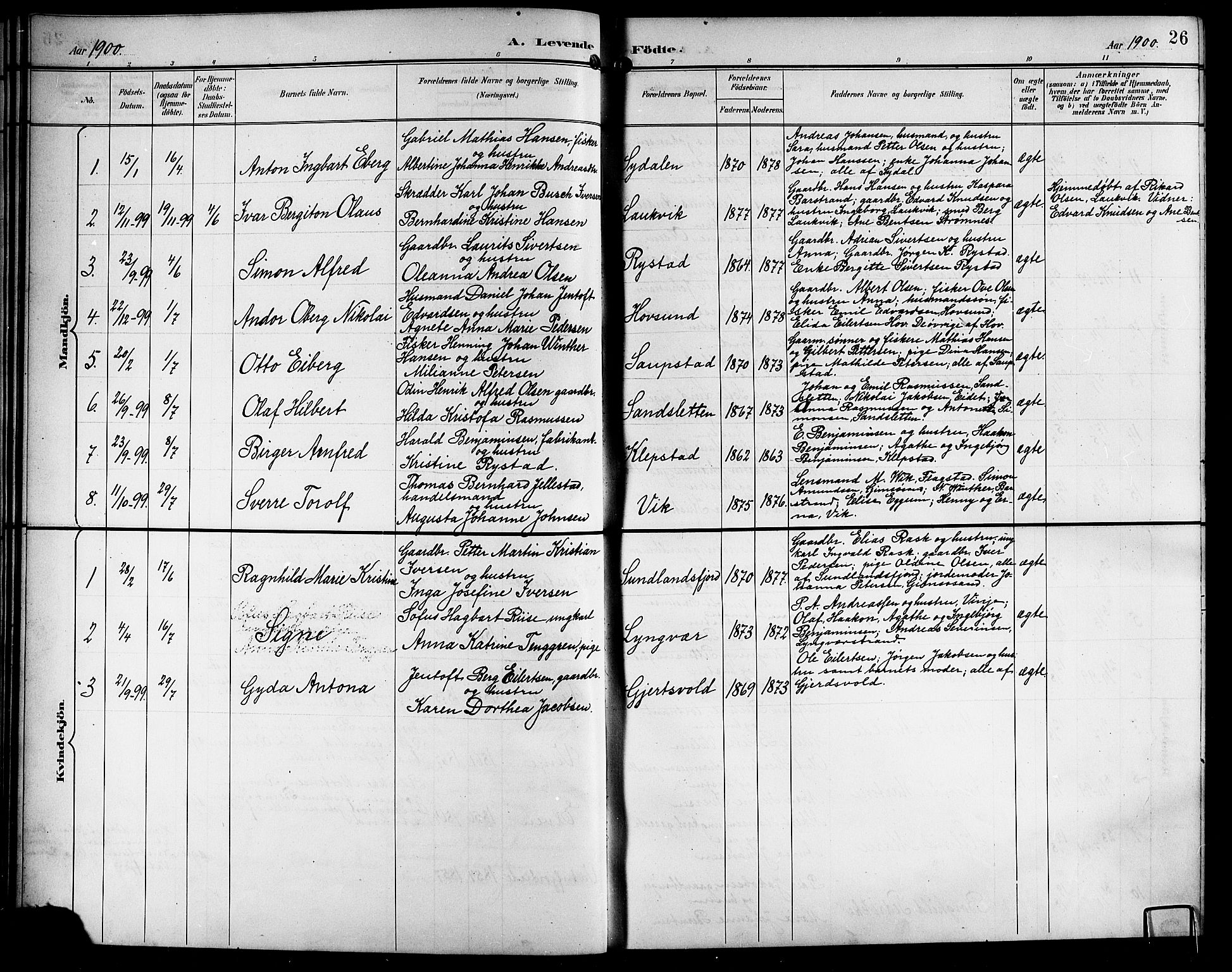 Ministerialprotokoller, klokkerbøker og fødselsregistre - Nordland, AV/SAT-A-1459/876/L1105: Klokkerbok nr. 876C04, 1896-1914, s. 26