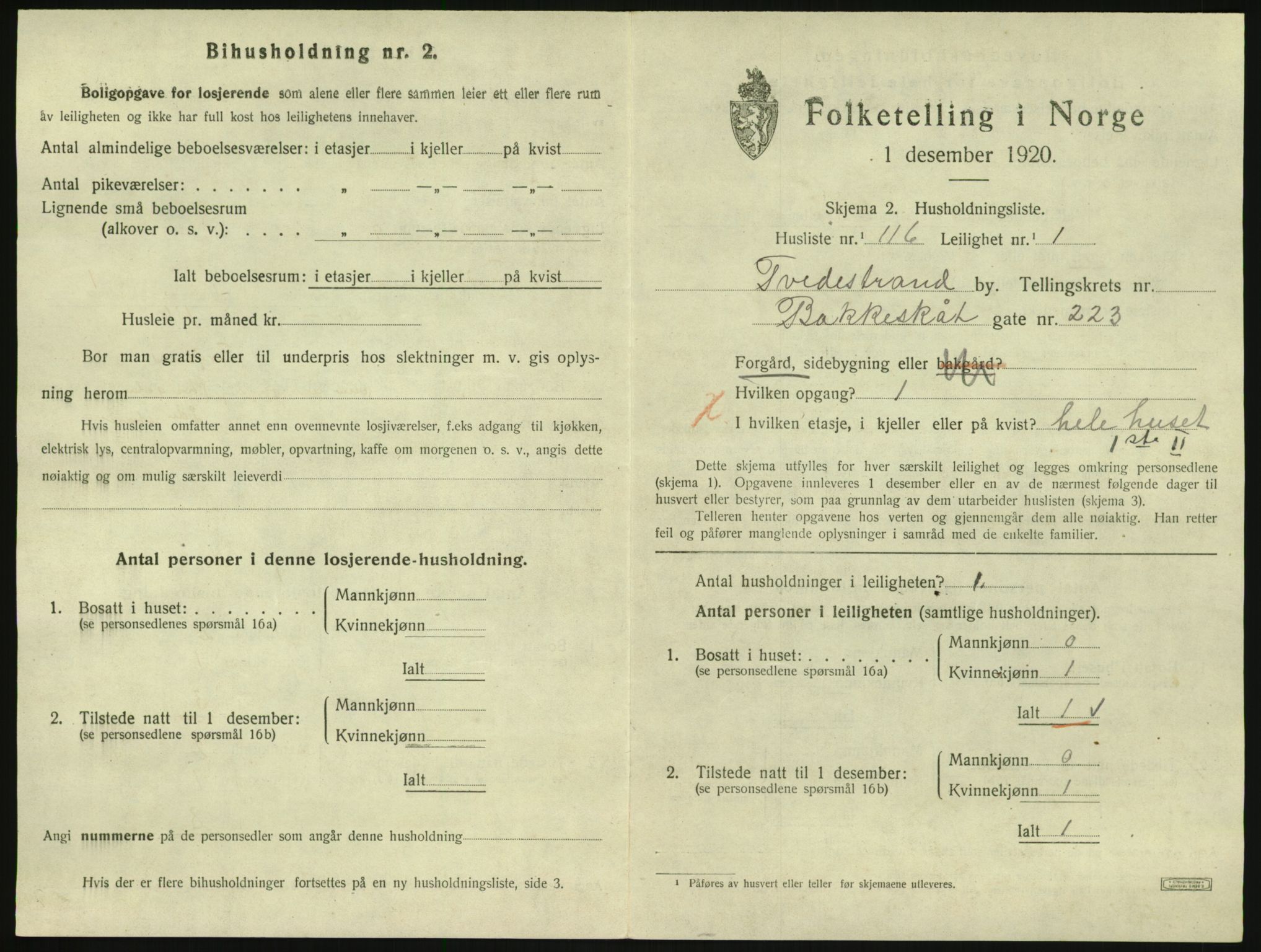 SAK, Folketelling 1920 for 0902 Tvedestrand ladested, 1920, s. 901