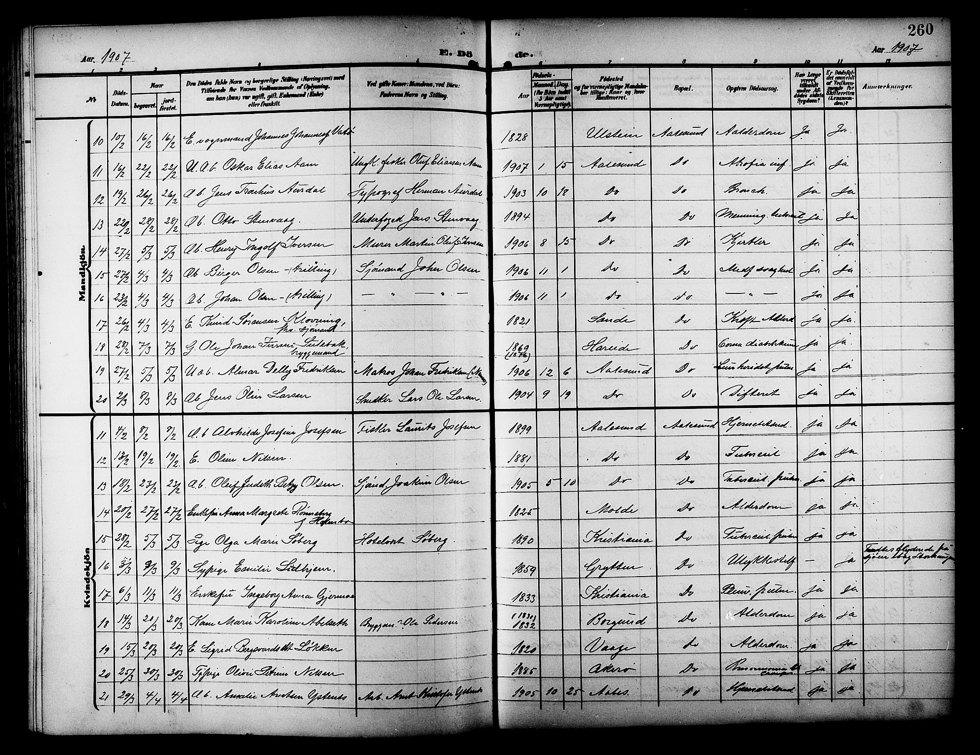 Ministerialprotokoller, klokkerbøker og fødselsregistre - Møre og Romsdal, AV/SAT-A-1454/529/L0470: Klokkerbok nr. 529C07, 1907-1917, s. 260