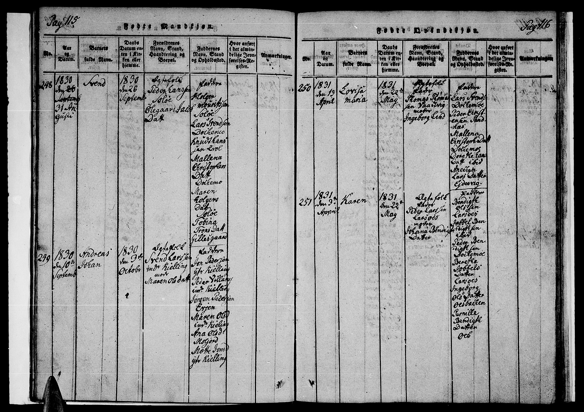 Ministerialprotokoller, klokkerbøker og fødselsregistre - Nordland, AV/SAT-A-1459/846/L0651: Klokkerbok nr. 846C01, 1821-1841, s. 115-116