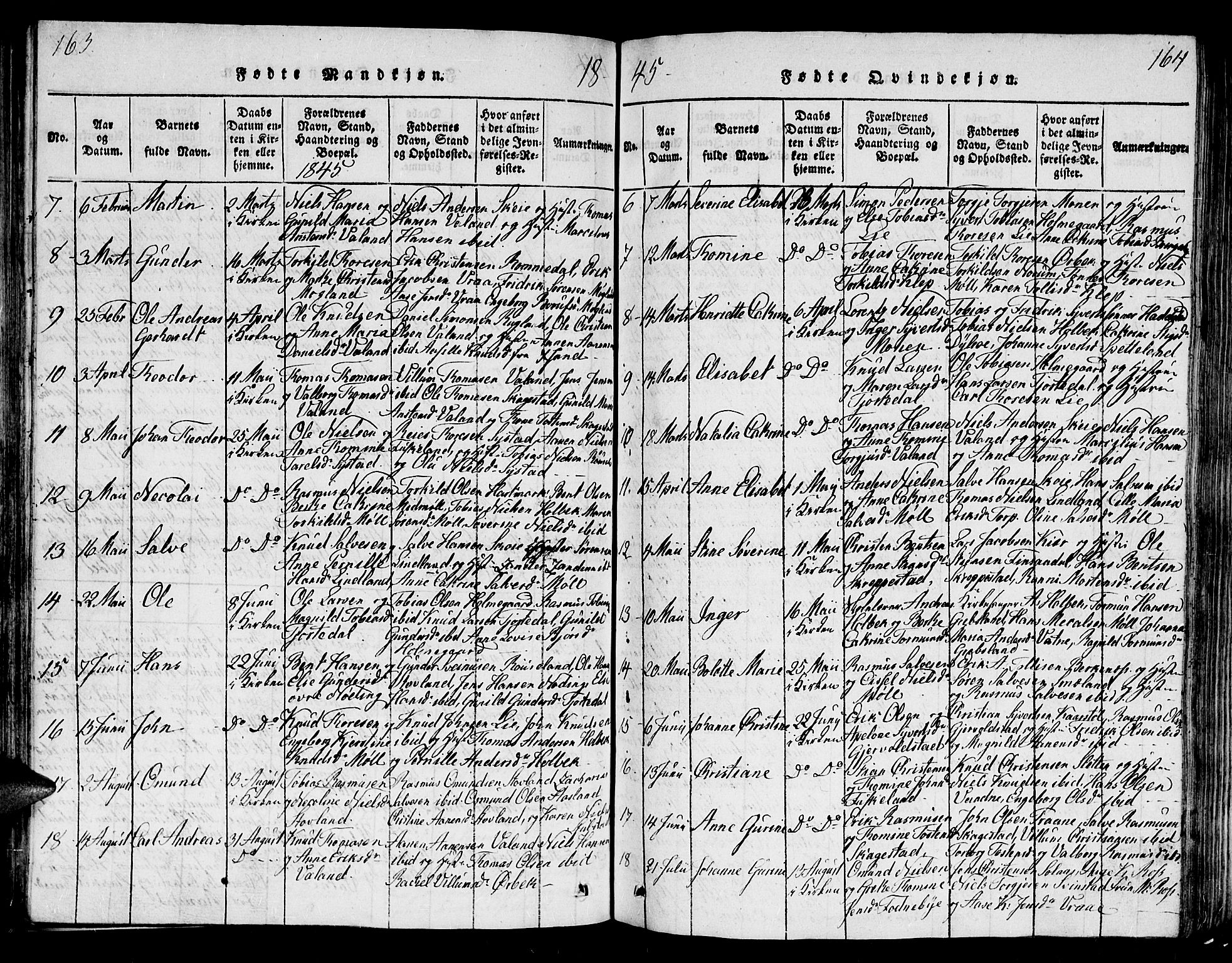 Holum sokneprestkontor, AV/SAK-1111-0022/F/Fb/Fba/L0002: Klokkerbok nr. B 2, 1820-1849, s. 163-164