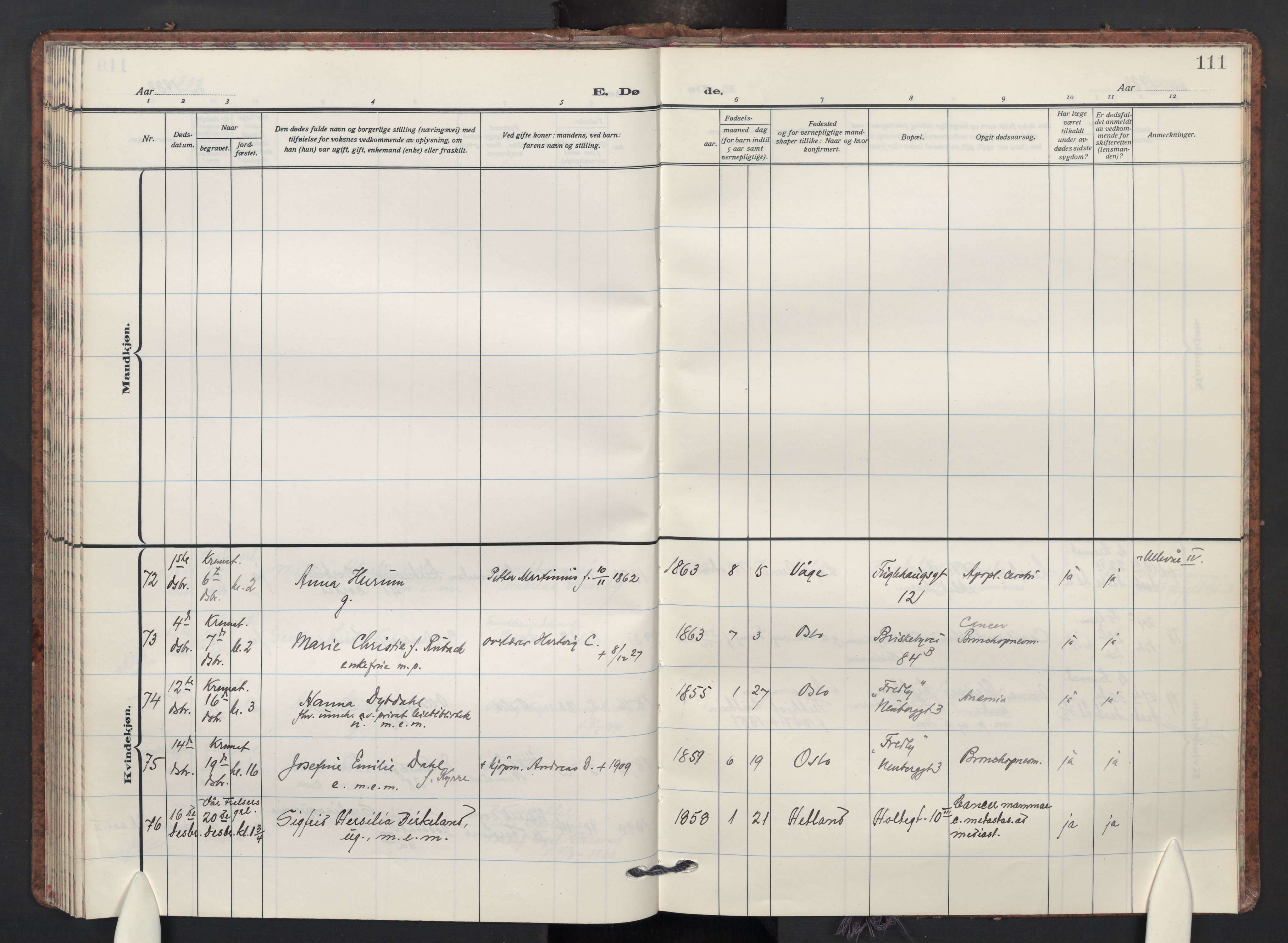 Uranienborg prestekontor Kirkebøker, AV/SAO-A-10877/F/Fa/L0015: Ministerialbok nr. I 15, 1927-1935, s. 111