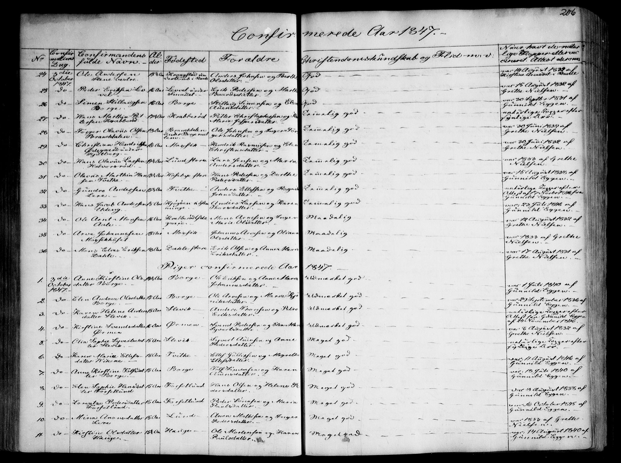 Onsøy prestekontor Kirkebøker, AV/SAO-A-10914/F/Fa/L0003: Ministerialbok nr. I 3, 1841-1860, s. 206
