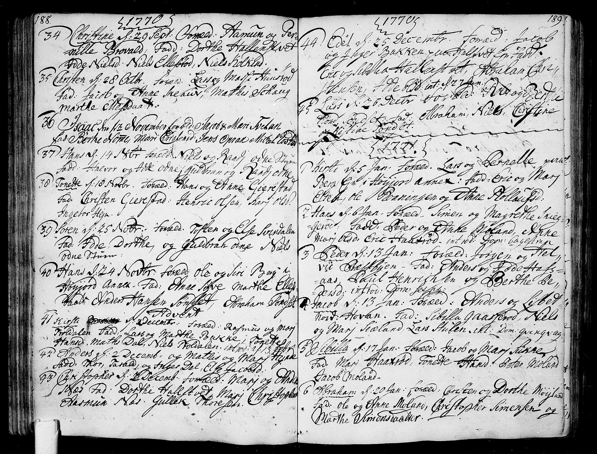 Andebu kirkebøker, AV/SAKO-A-336/F/Fa/L0002: Ministerialbok nr. I 2, 1733-1802, s. 188-189
