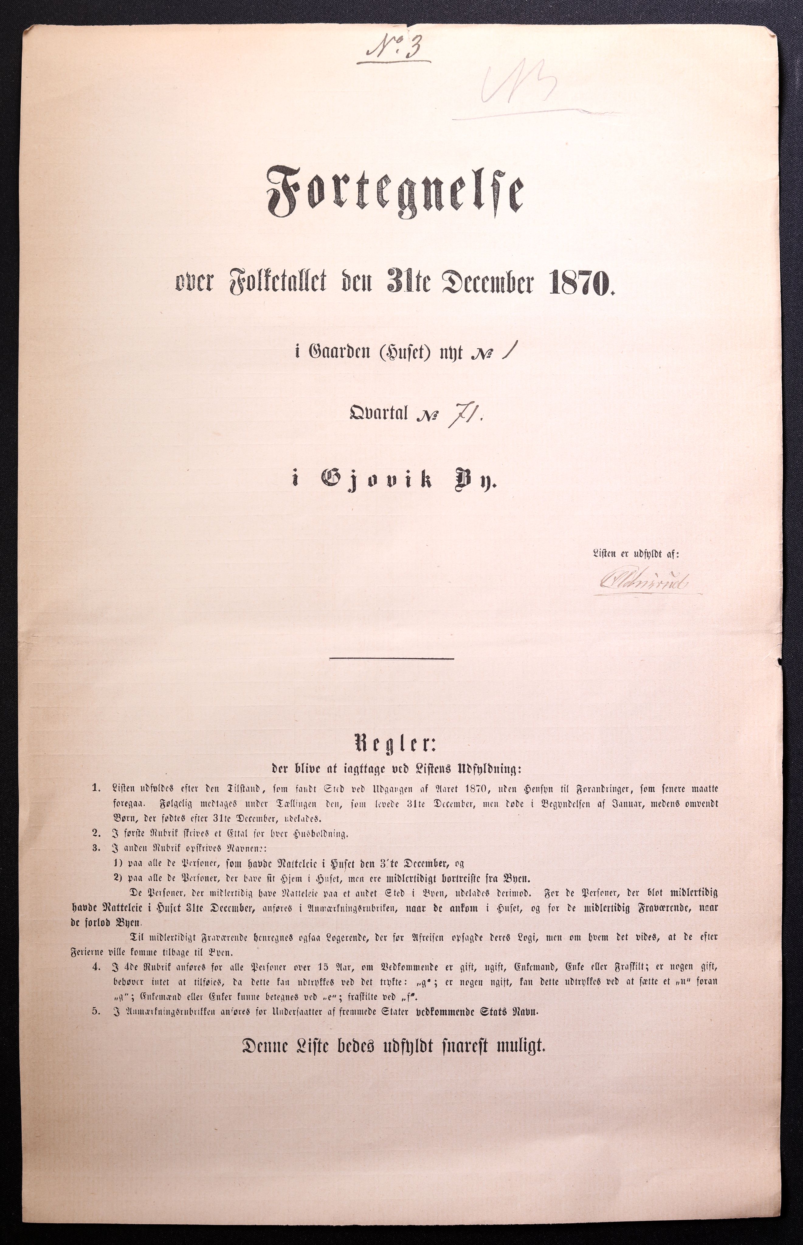 RA, Folketelling 1870 for 0502 Gjøvik kjøpstad, 1870, s. 3