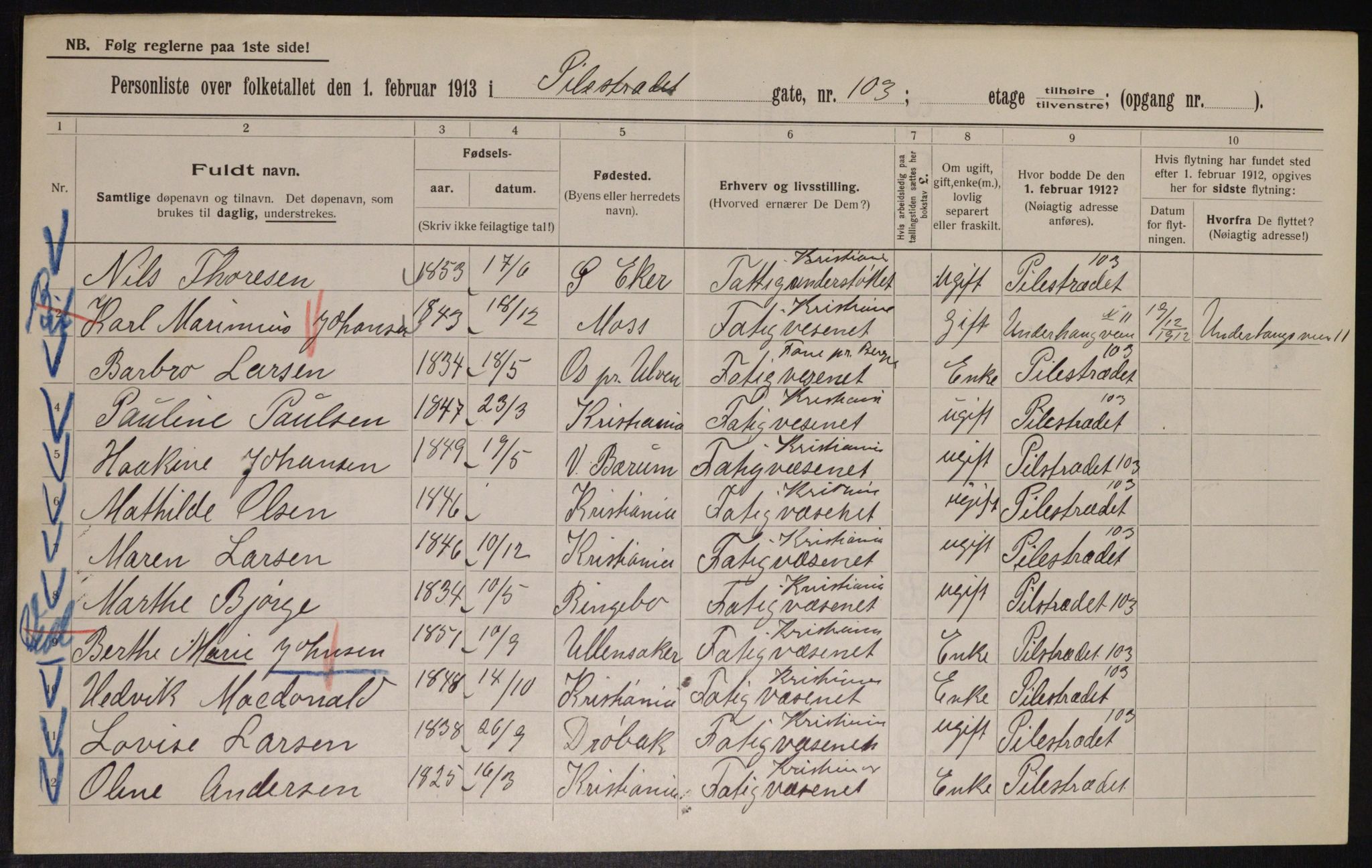 OBA, Kommunal folketelling 1.2.1913 for Kristiania, 1913, s. 80366