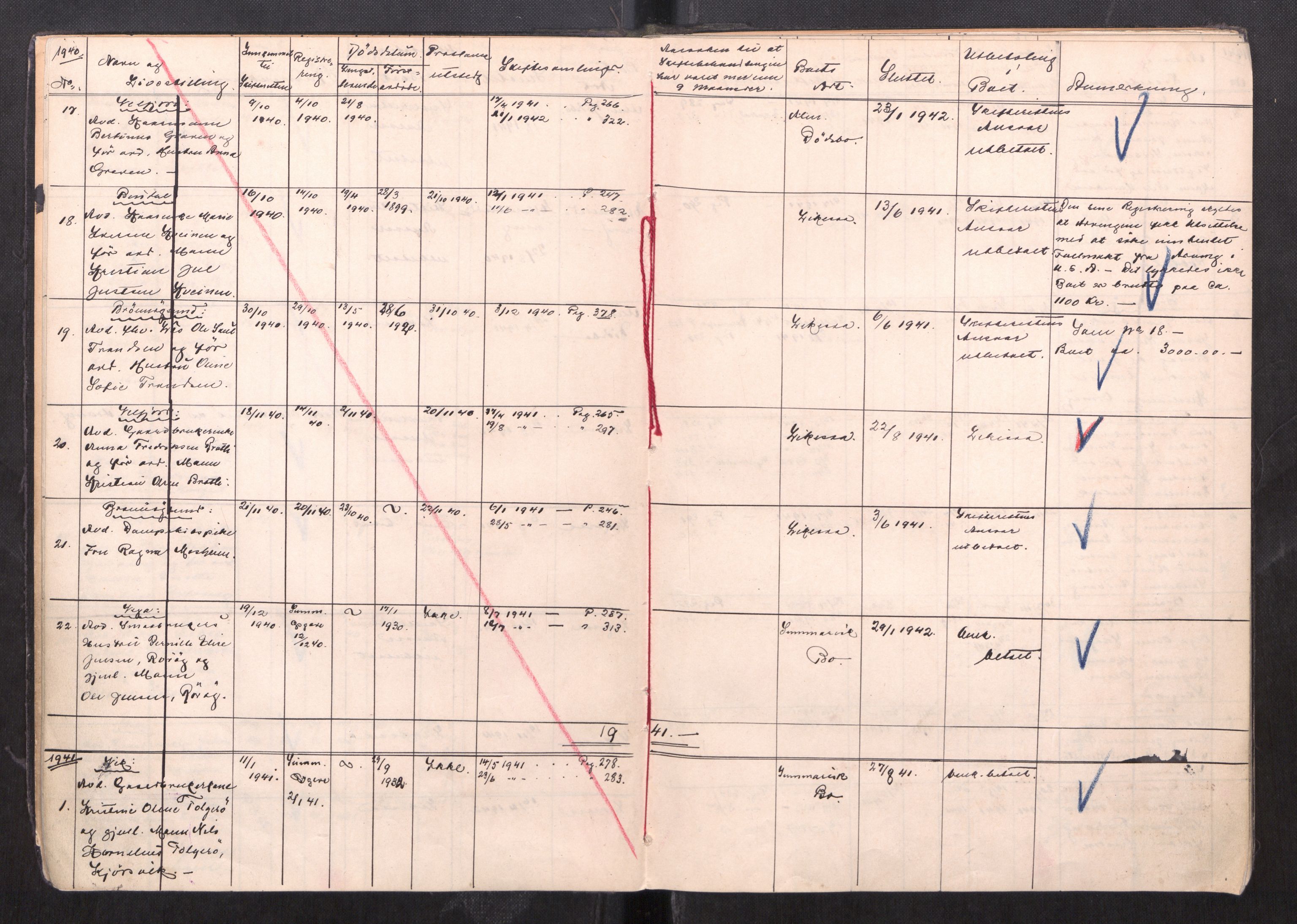 Brønnøy sorenskriveri, AV/SAT-A-4170/1/3/3Ca/L0003: Skifteregister, 1939-1957
