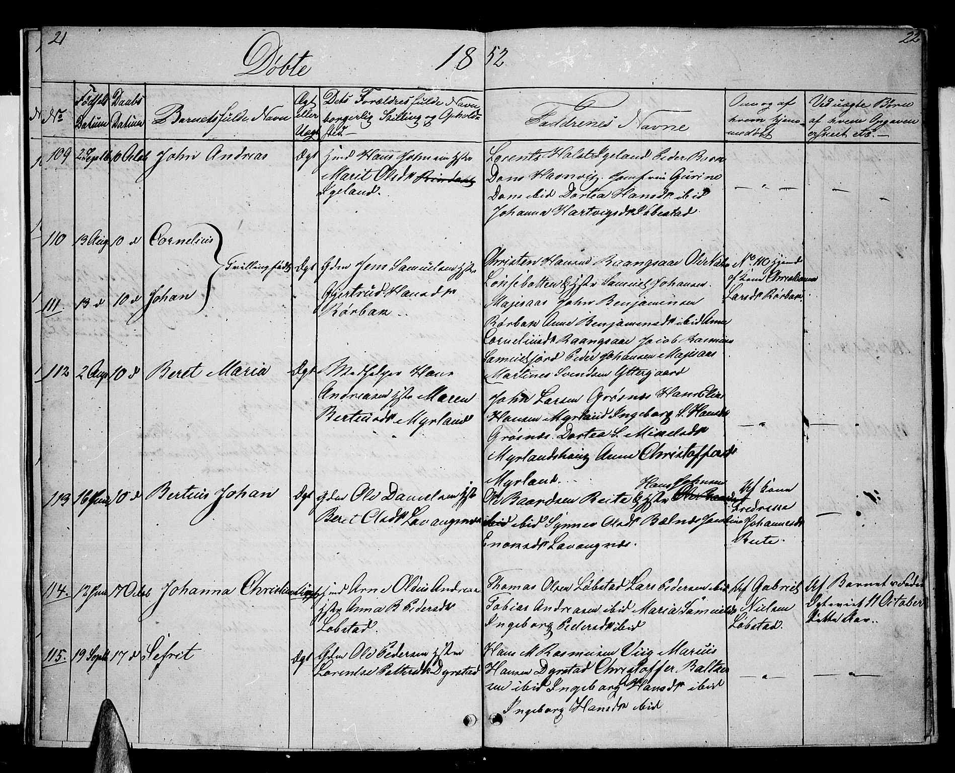 Ibestad sokneprestembete, AV/SATØ-S-0077/H/Ha/Hab/L0004klokker: Klokkerbok nr. 4, 1852-1860, s. 21-22