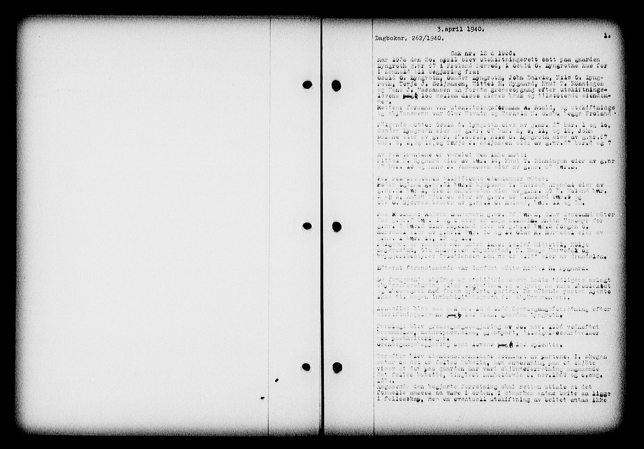 Nedenes sorenskriveri, SAK/1221-0006/G/Gb/Gba/L0047: Pantebok nr. A-I, 1939-1940, Dagboknr: 262/1940