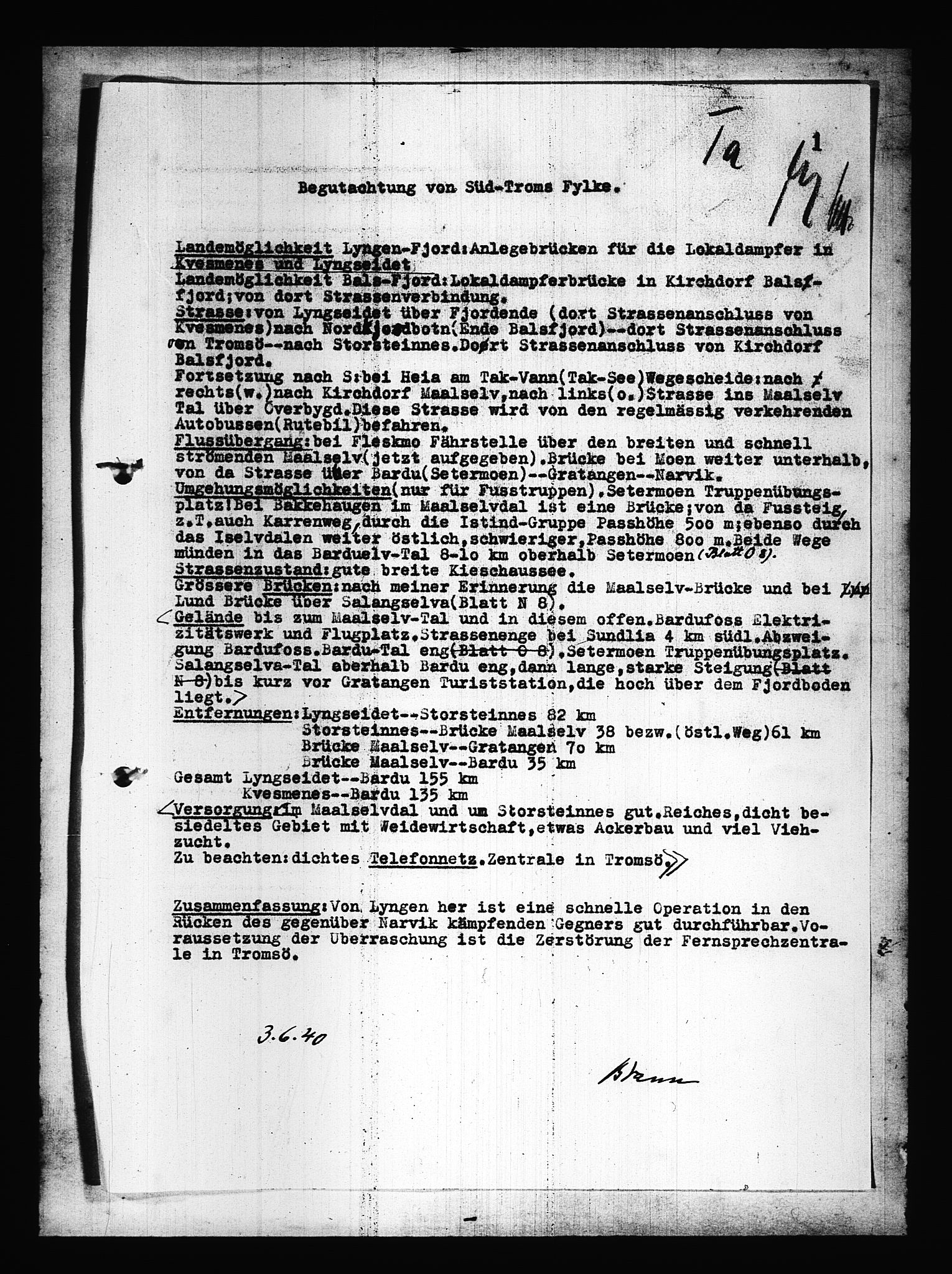 Documents Section, AV/RA-RAFA-2200/V/L0084: Amerikansk mikrofilm "Captured German Documents".
Box No. 723.  FKA jnr. 615/1954., 1940, s. 120