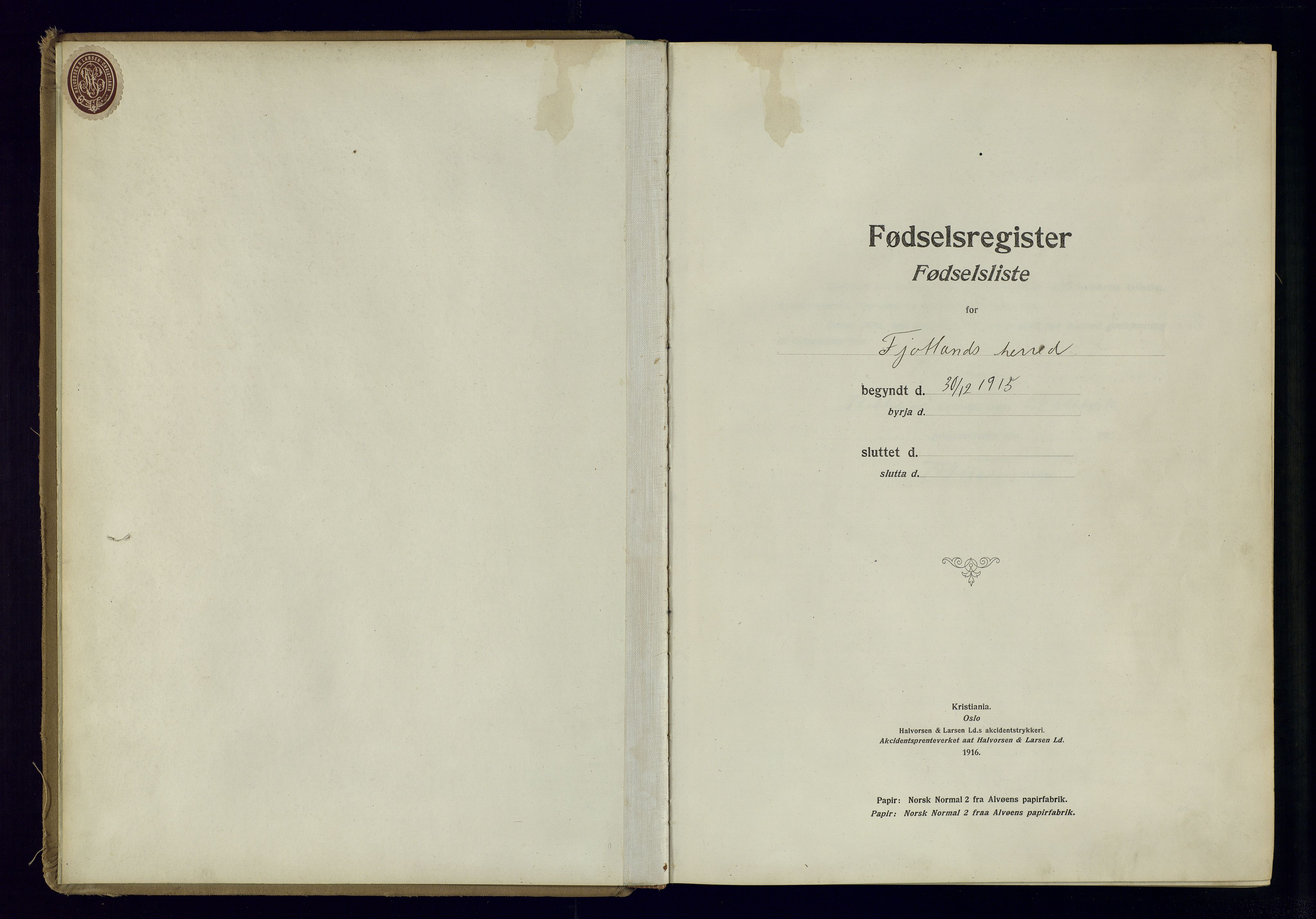 Fjotland sokneprestkontor, SAK/1111-0010/J/Ja/L0001: Fødselsregister nr. 1, 1916-1981