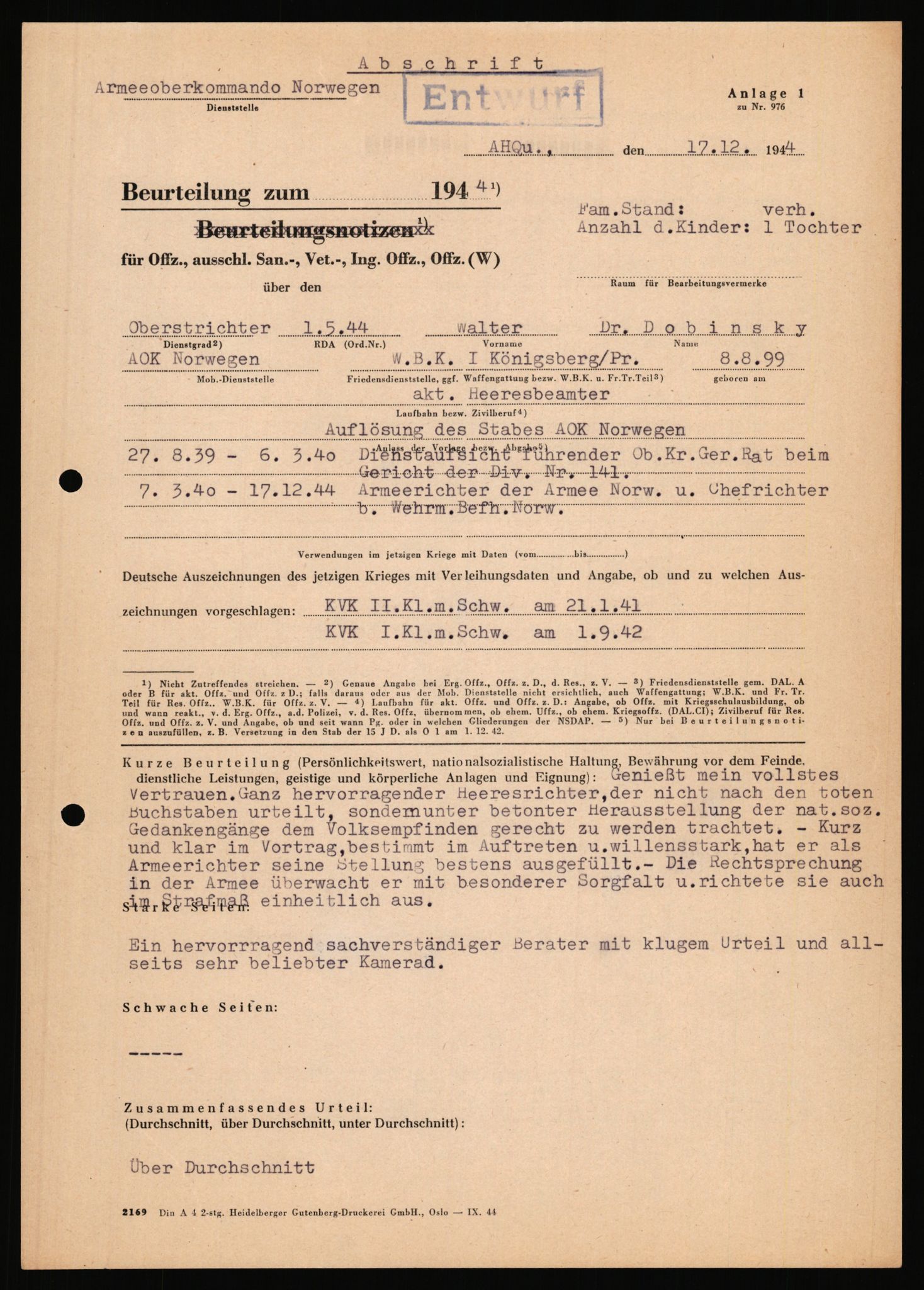 Forsvarets Overkommando. 2 kontor. Arkiv 11.4. Spredte tyske arkivsaker, AV/RA-RAFA-7031/D/Dar/Dara/L0018: Personalbøker, 1940-1945, s. 340