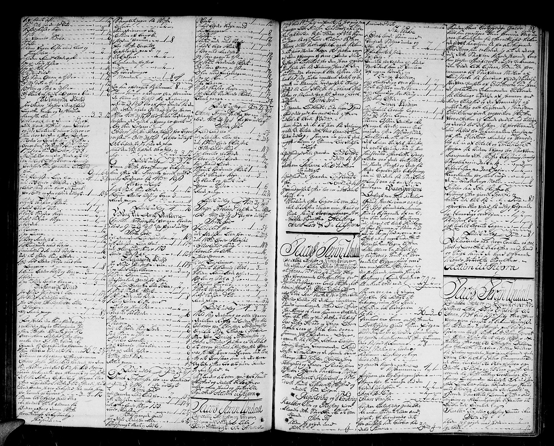 Nedenes sorenskriveri før 1824, SAK/1221-0007/H/Hc/L0017: Skifteprotokoll med register nr 13a, 1734-1737, s. 87b-88a