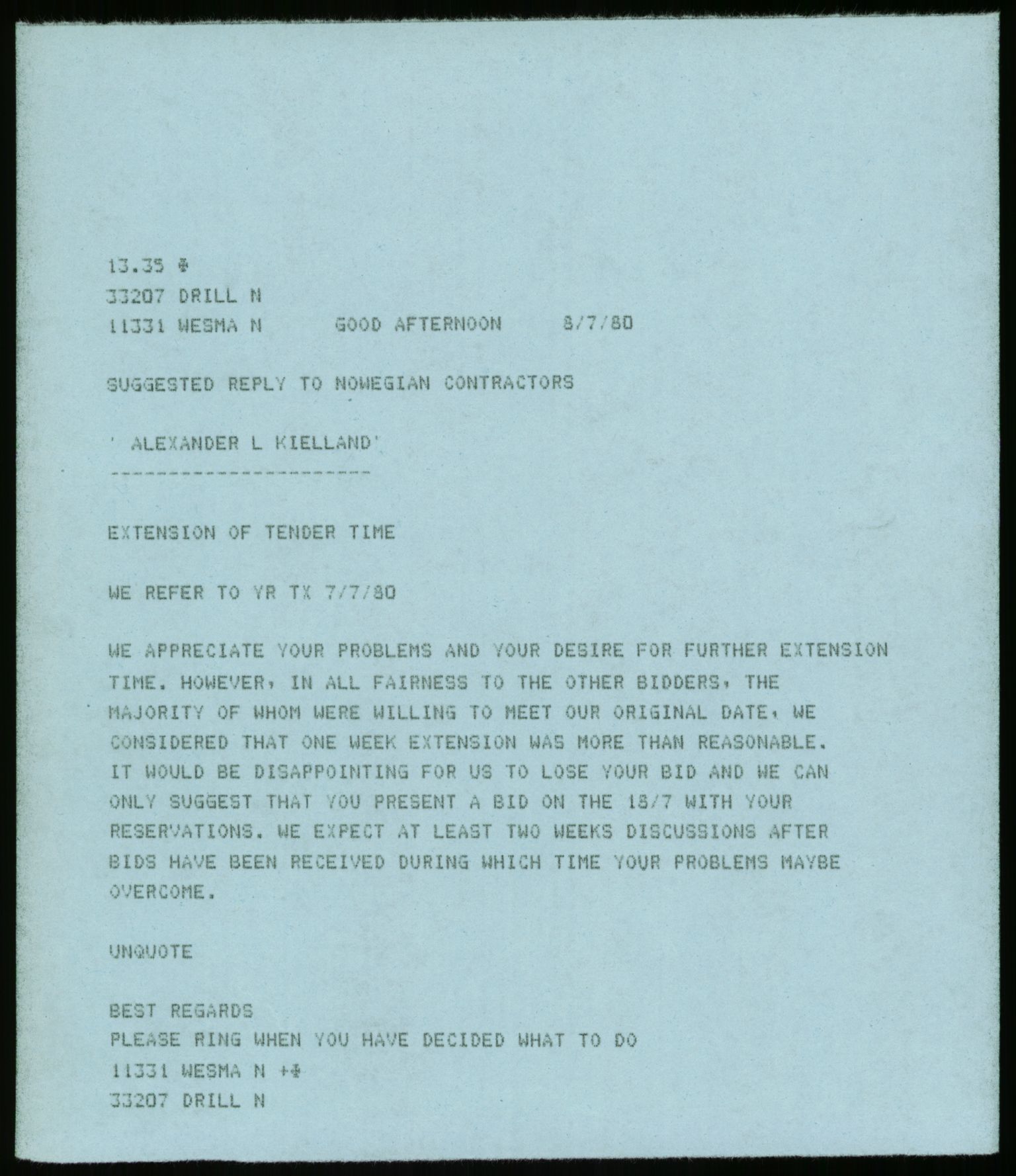 Pa 1503 - Stavanger Drilling AS, AV/SAST-A-101906/Da/L0013: Alexander L. Kielland - Saks- og korrespondansearkiv, 1980, s. 12