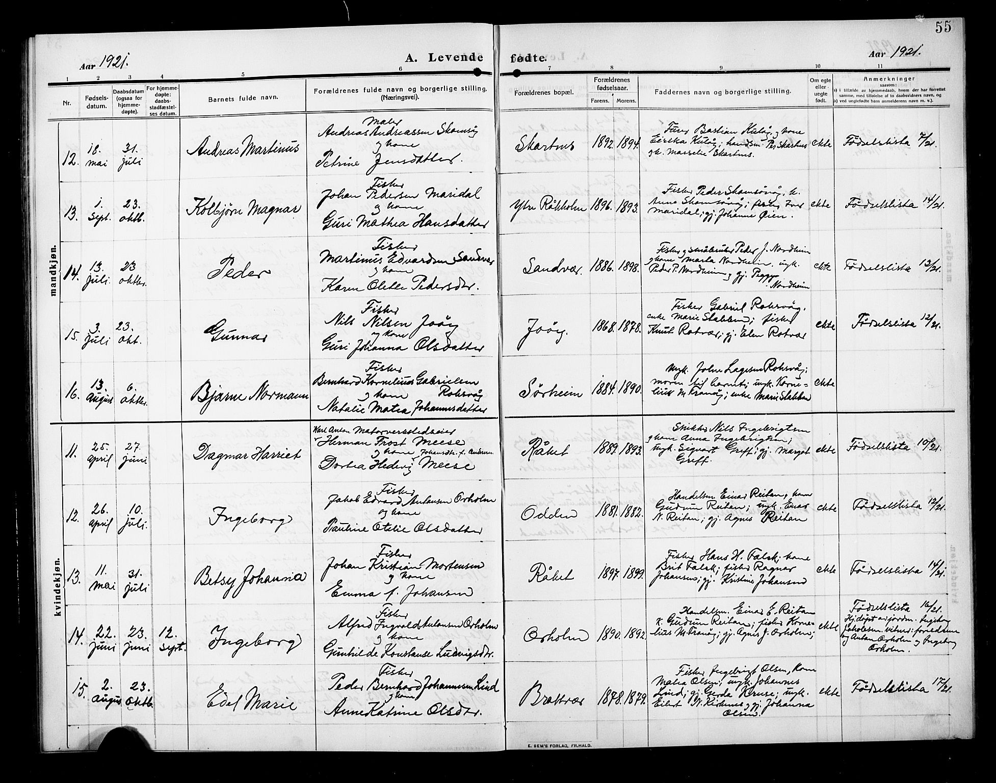 Ministerialprotokoller, klokkerbøker og fødselsregistre - Møre og Romsdal, AV/SAT-A-1454/582/L0949: Klokkerbok nr. 582C01, 1909-1925, s. 55