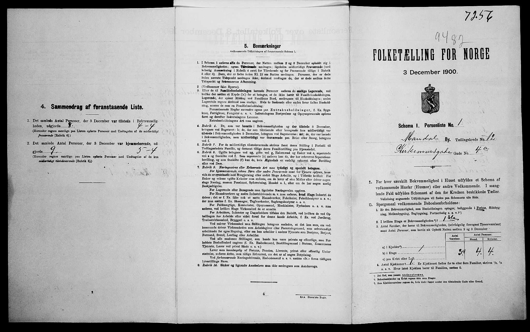 SAK, Folketelling 1900 for 1002 Mandal ladested, 1900, s. 3196