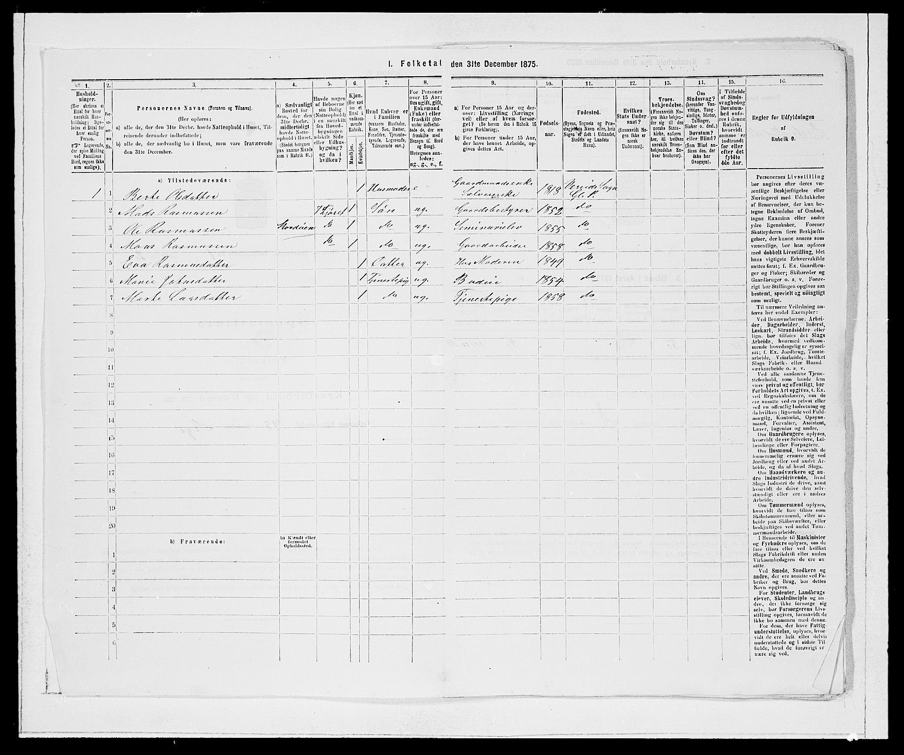 SAB, Folketelling 1875 for 1445P Gloppen prestegjeld, 1875, s. 36