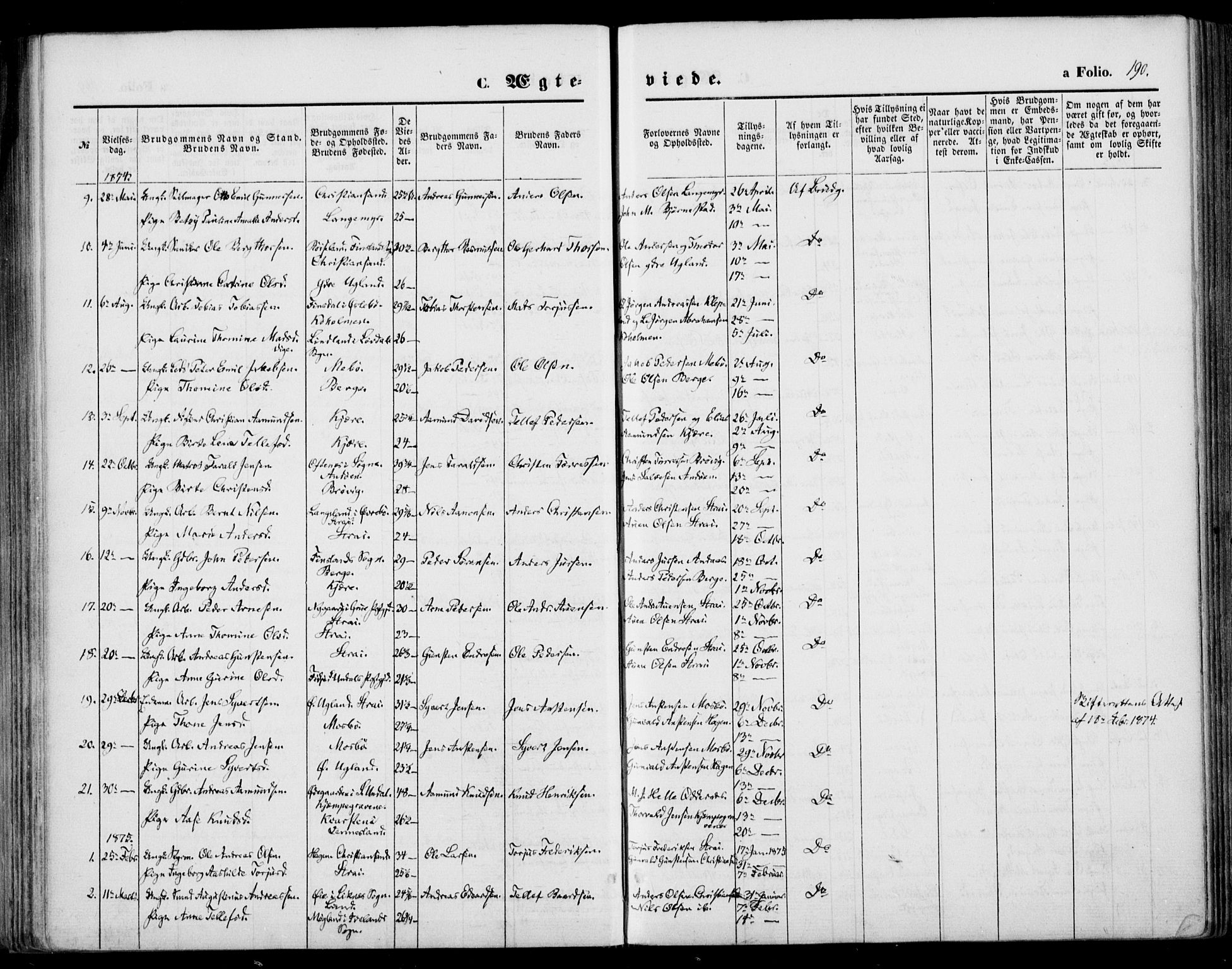 Oddernes sokneprestkontor, SAK/1111-0033/F/Fa/Faa/L0008: Ministerialbok nr. A 8, 1864-1880, s. 190