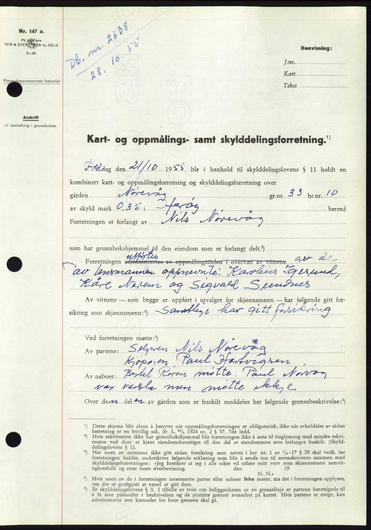Søre Sunnmøre sorenskriveri, SAT/A-4122/1/2/2C/L0102: Pantebok nr. 28A, 1955-1956, Dagboknr: 2638/1955