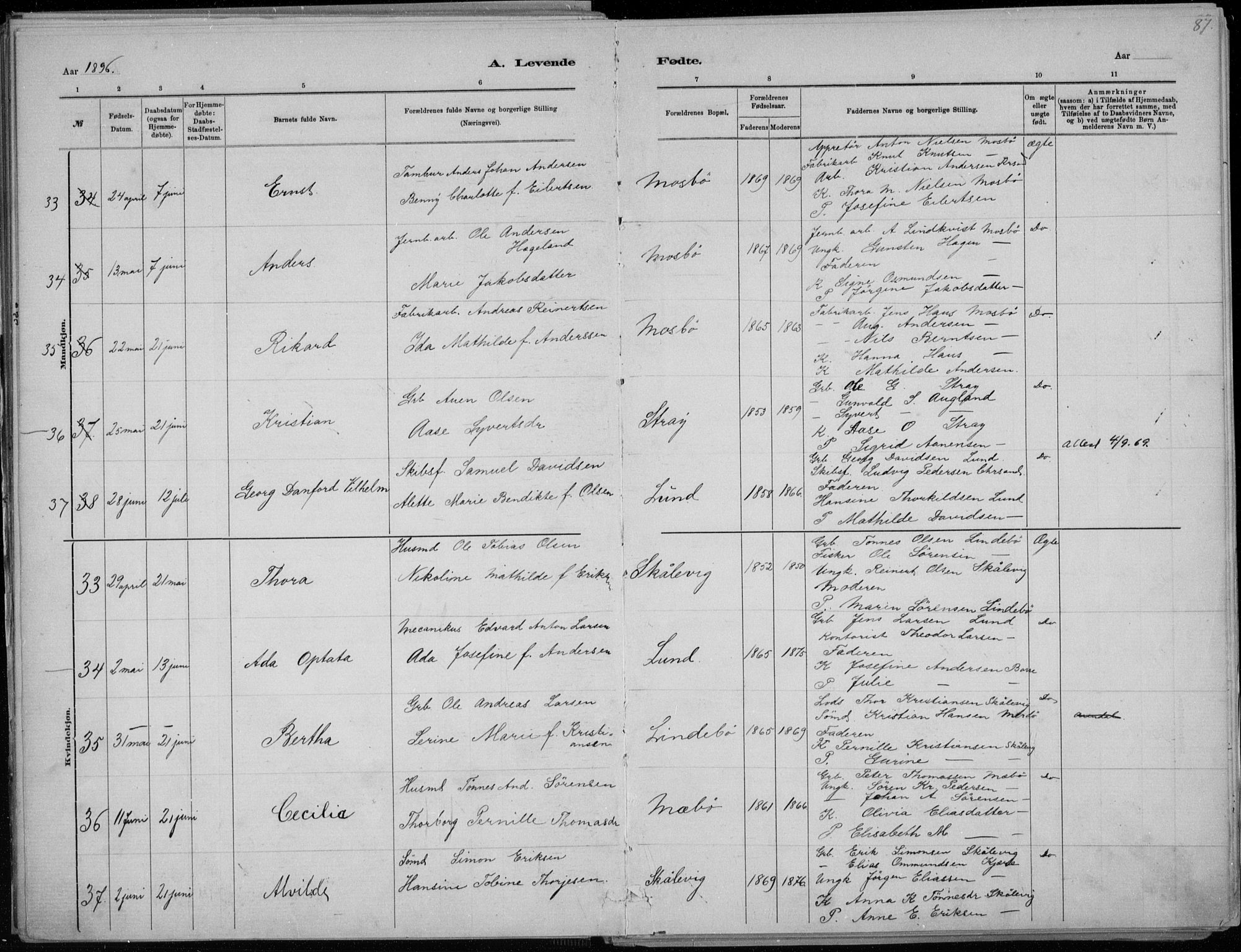 Oddernes sokneprestkontor, AV/SAK-1111-0033/F/Fa/Faa/L0009: Ministerialbok nr. A 9, 1884-1896, s. 87