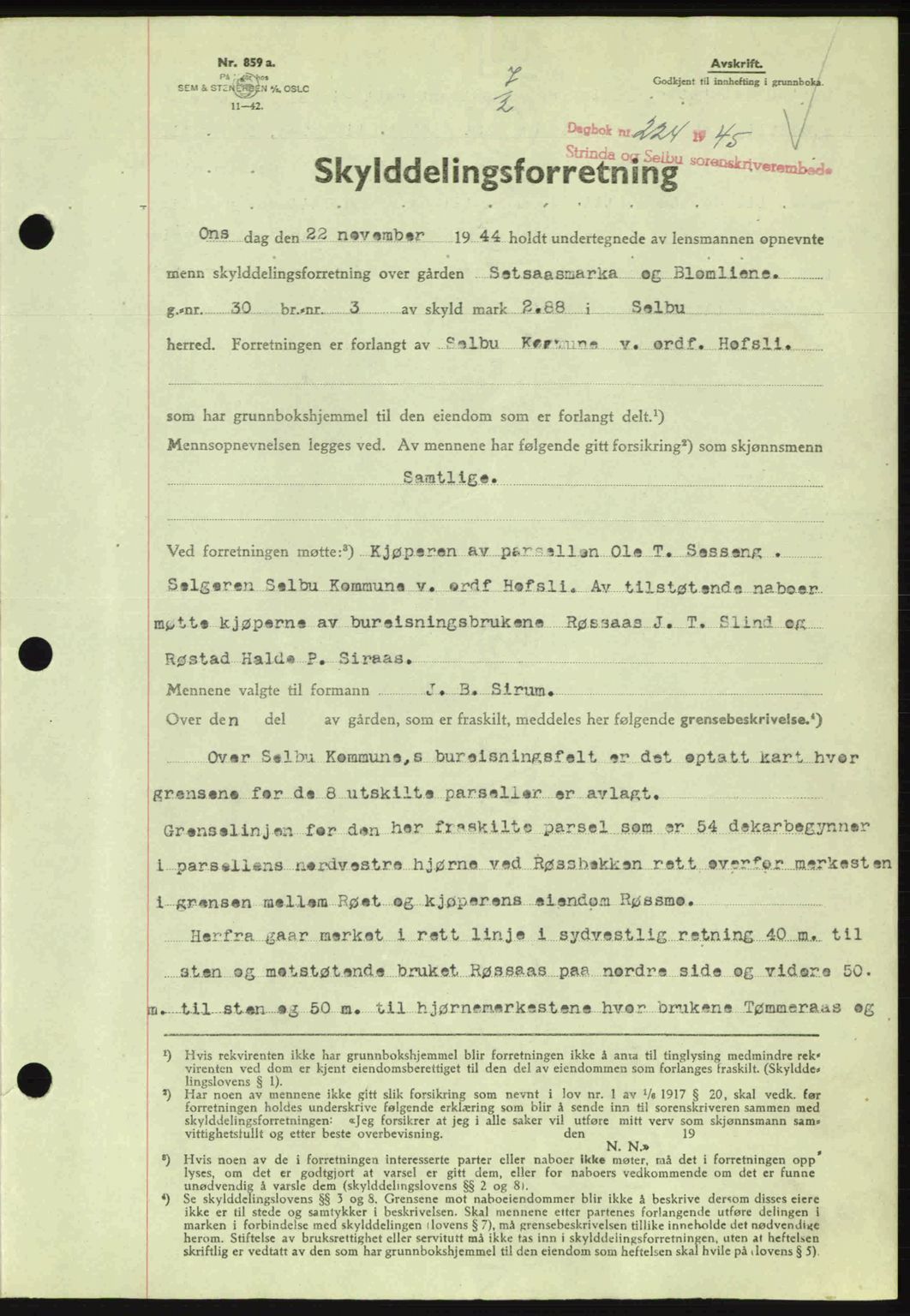 Strinda og Selbu sorenskriveri, SAT/A-0015/2/2C: Pantebok nr. A9, 1944-1945, Dagboknr: 224/1945