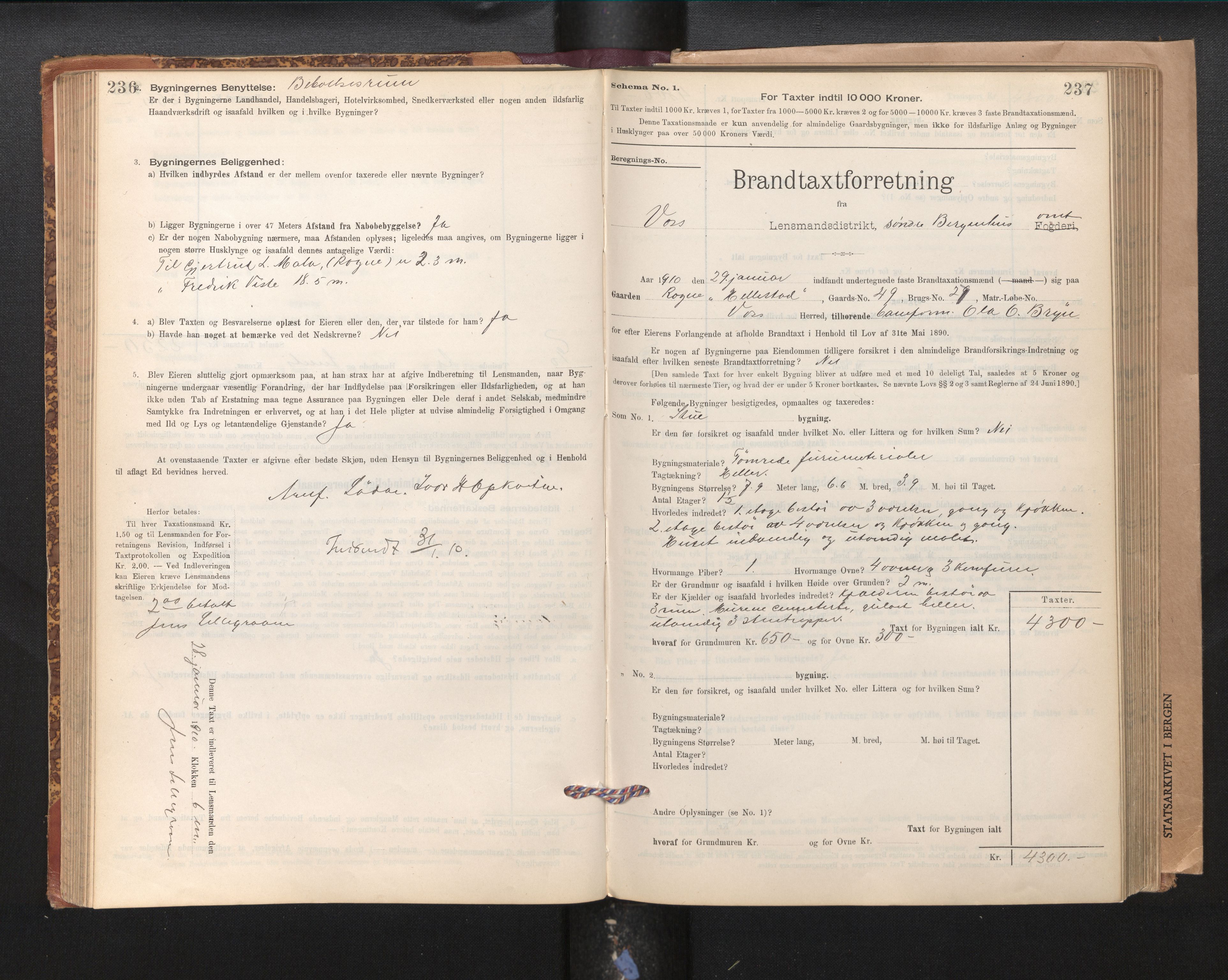 Lensmannen i Voss, SAB/A-35801/0012/L0008: Branntakstprotokoll, skjematakst, 1895-1945, s. 236-237