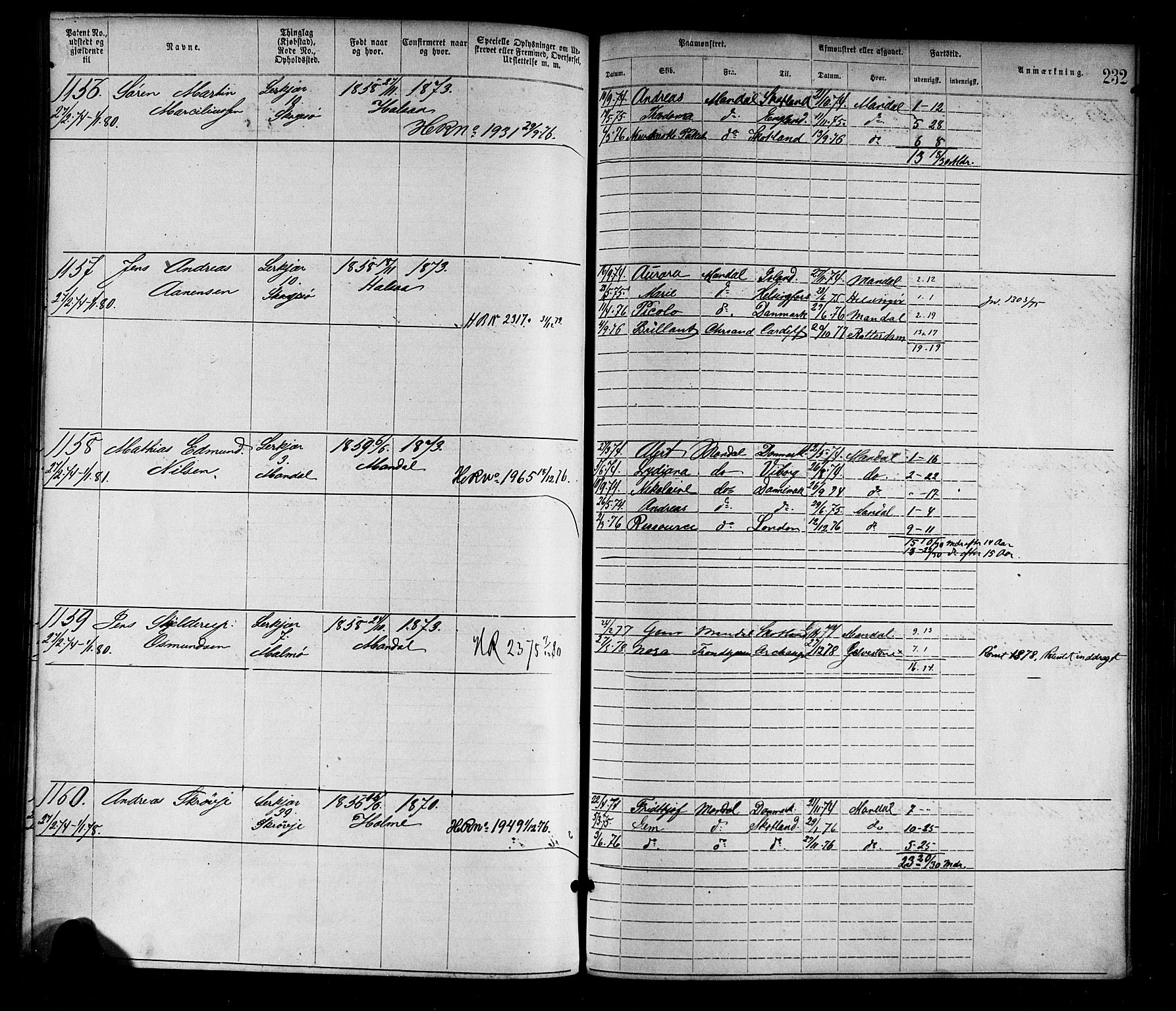 Mandal mønstringskrets, SAK/2031-0016/F/Fa/L0001: Annotasjonsrulle nr 1-1920 med register, L-3, 1869-1881, s. 267