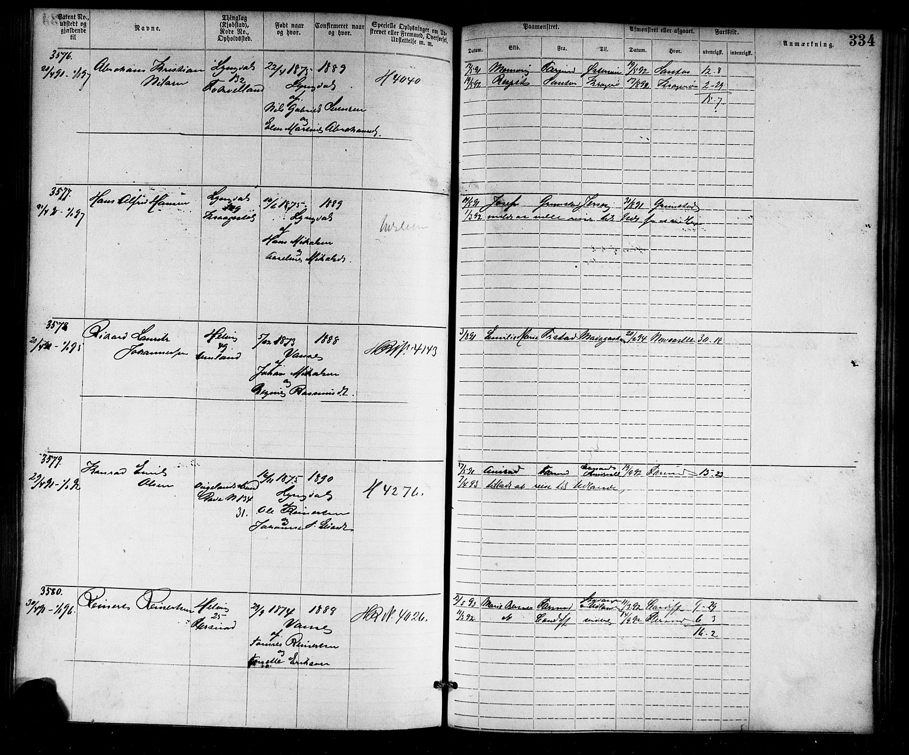 Farsund mønstringskrets, SAK/2031-0017/F/Fa/L0006: Annotasjonsrulle nr 1911-3805 med register, Z-3, 1877-1894, s. 370