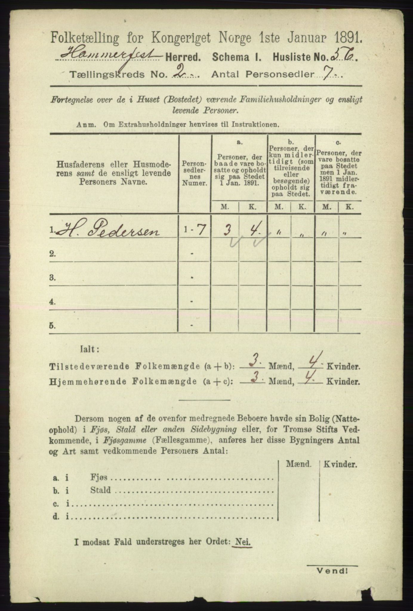 RA, Folketelling 1891 for 2016 Hammerfest herred, 1891, s. 592