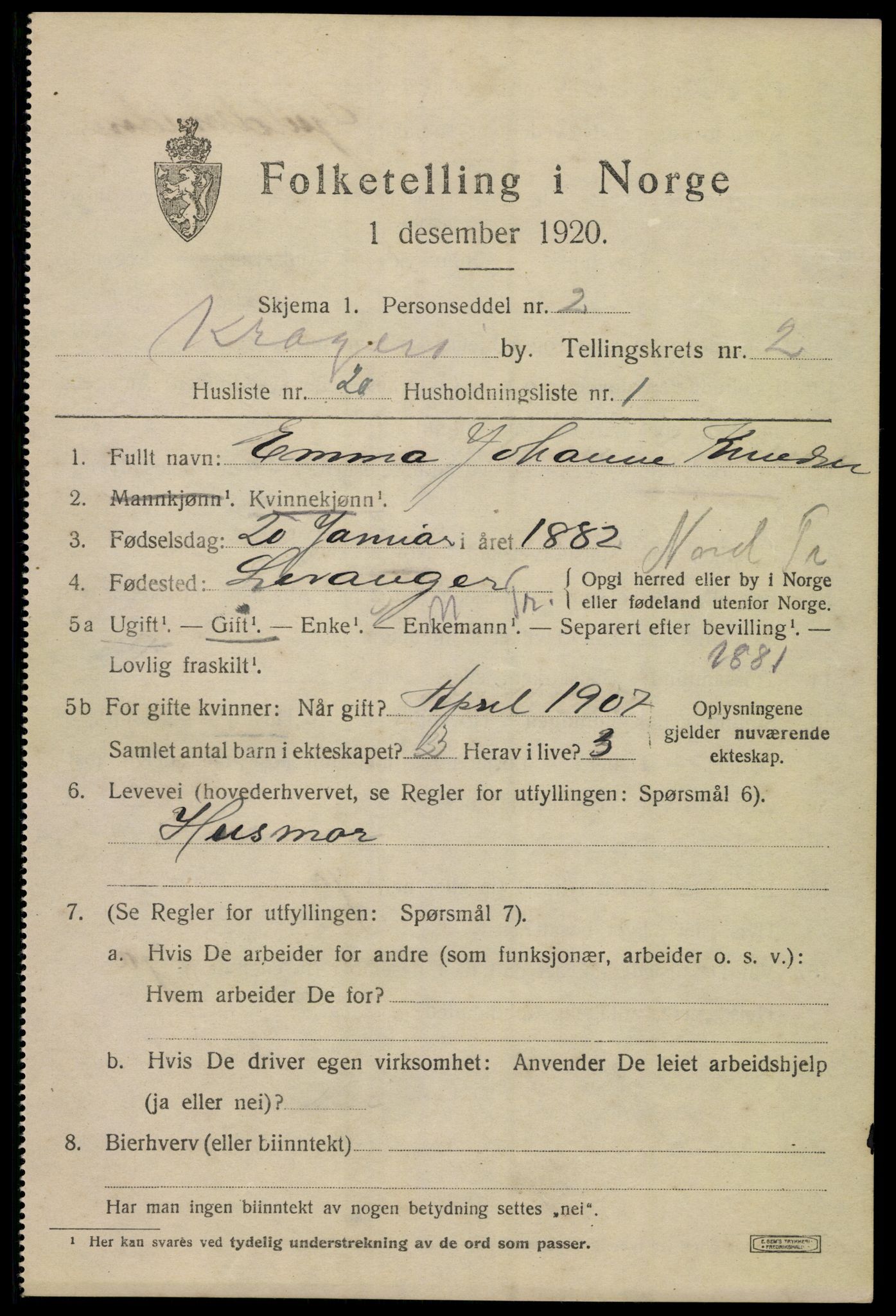 SAKO, Folketelling 1920 for 0801 Kragerø kjøpstad, 1920, s. 5589