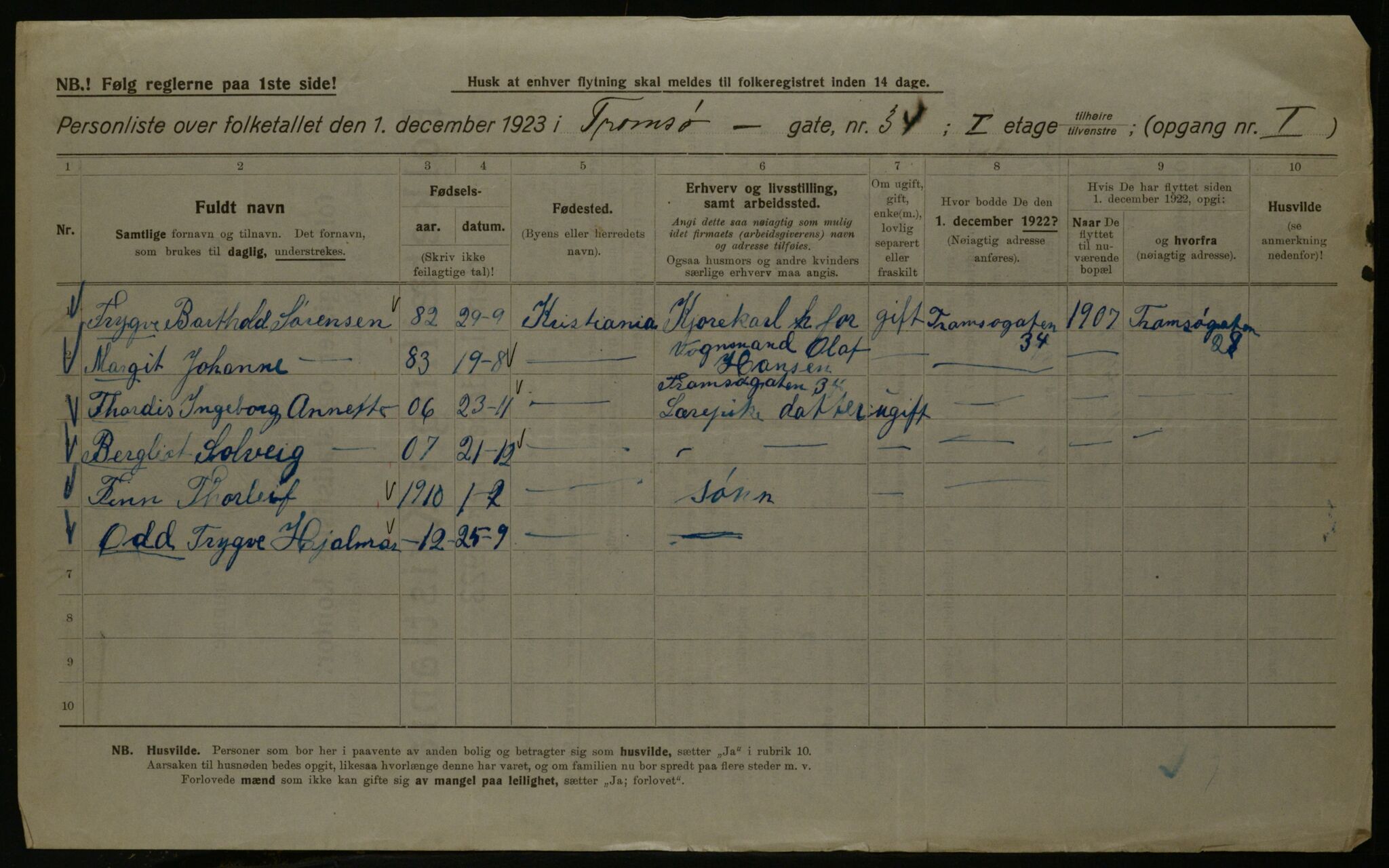 OBA, Kommunal folketelling 1.12.1923 for Kristiania, 1923, s. 127745