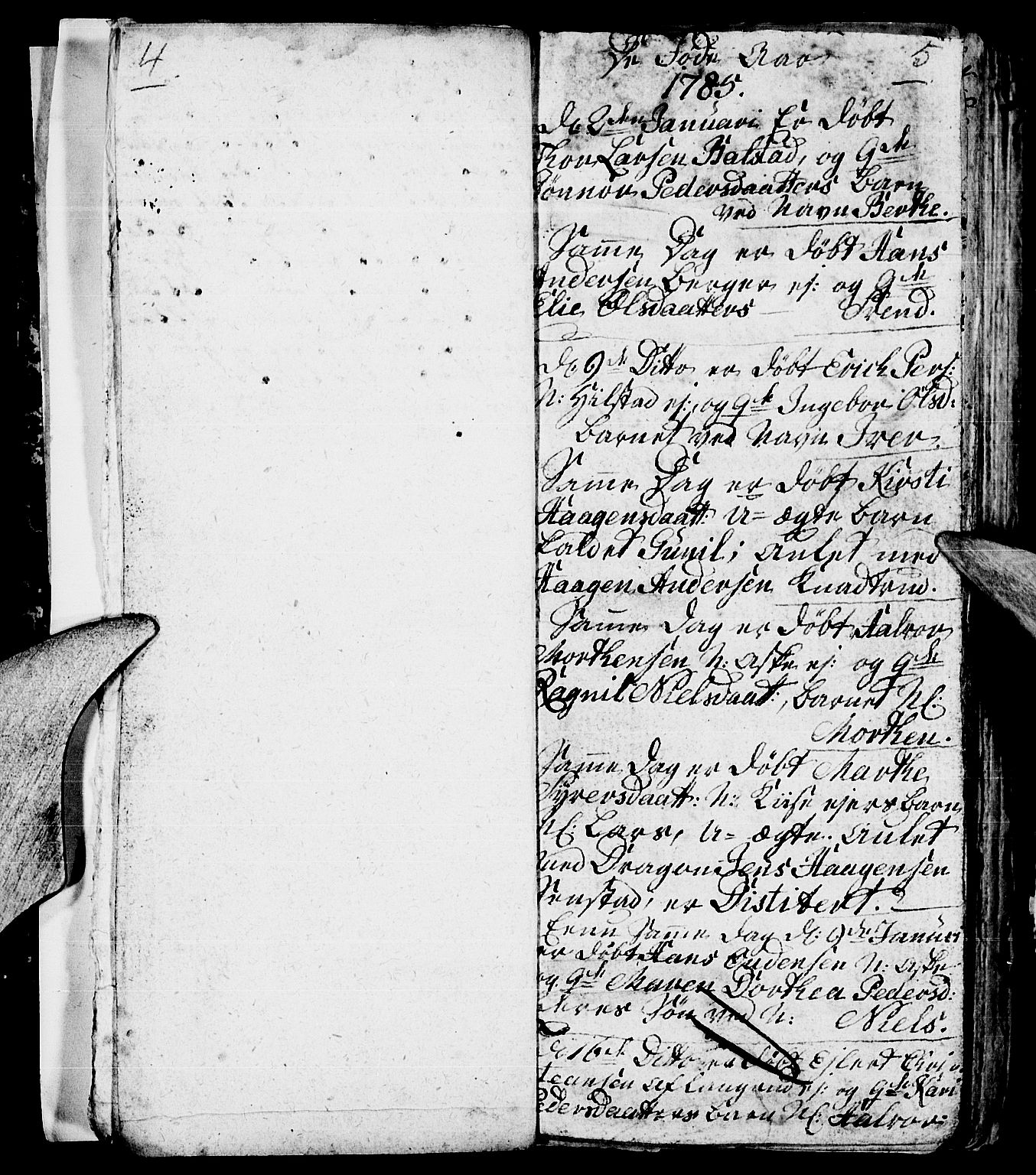 Nes prestekontor, Hedmark, AV/SAH-PREST-020/L/La/L0002: Klokkerbok nr. 2, 1785-1813, s. 4-5