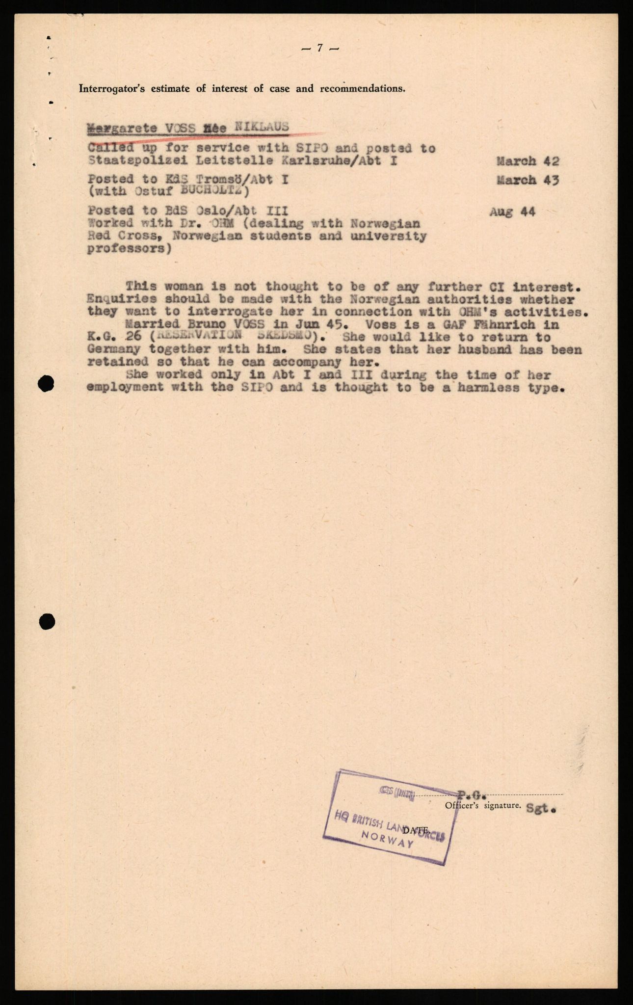 Forsvaret, Forsvarets overkommando II, AV/RA-RAFA-3915/D/Db/L0034: CI Questionaires. Tyske okkupasjonsstyrker i Norge. Tyskere., 1945-1946, s. 347