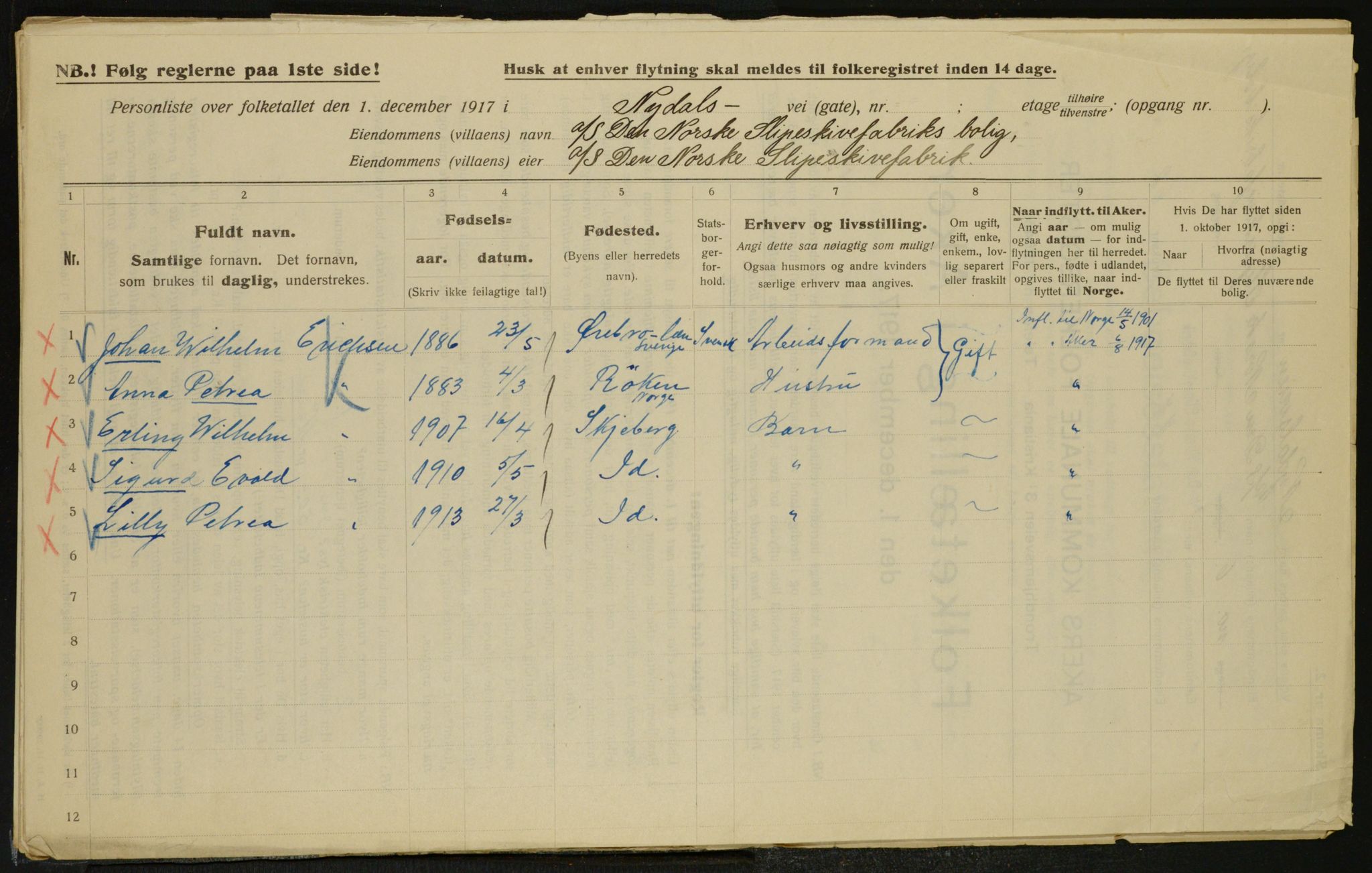 OBA, Kommunal folketelling 1.12.1917 for Aker, 1917, s. 13445