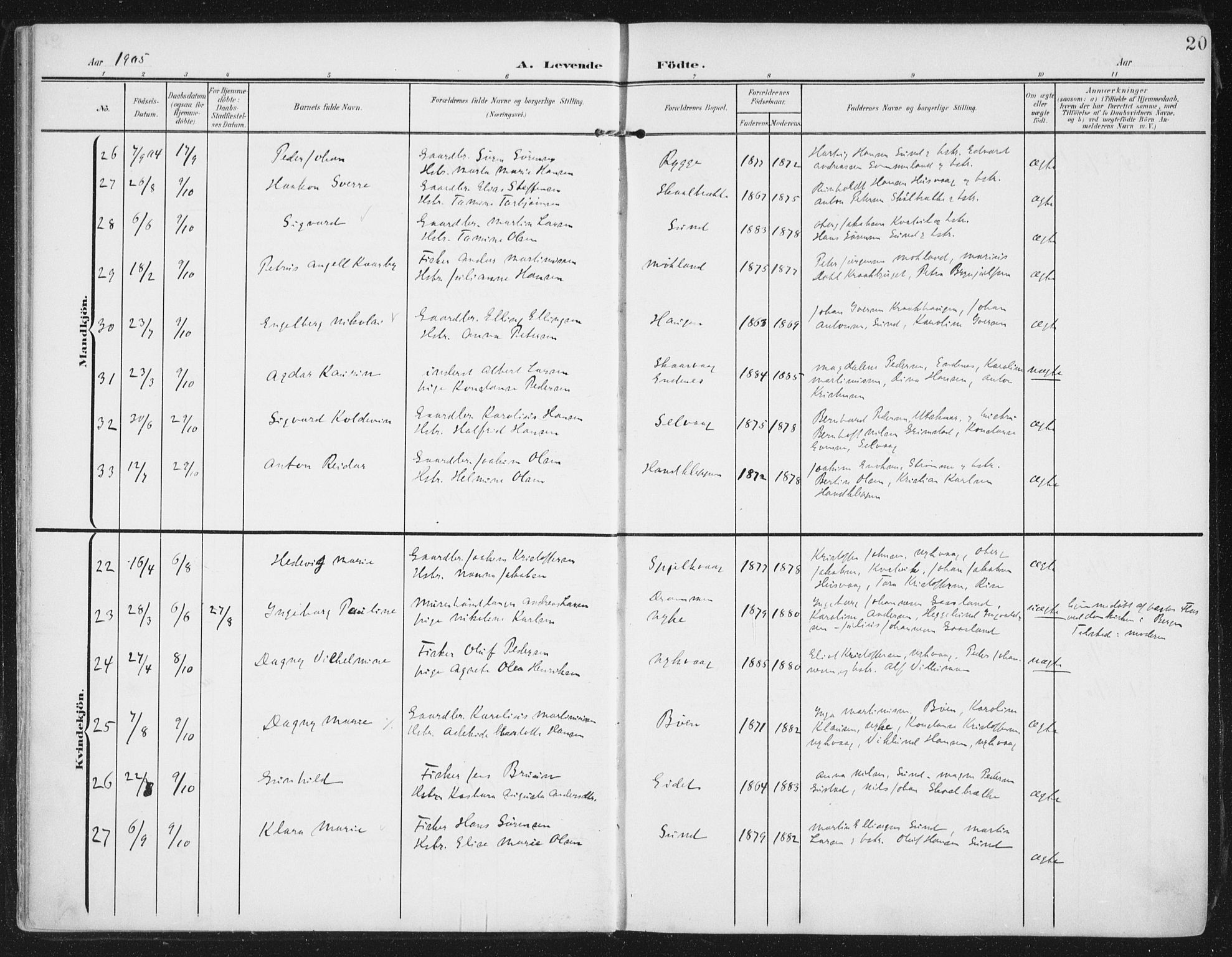 Ministerialprotokoller, klokkerbøker og fødselsregistre - Nordland, AV/SAT-A-1459/892/L1321: Ministerialbok nr. 892A02, 1902-1918, s. 20