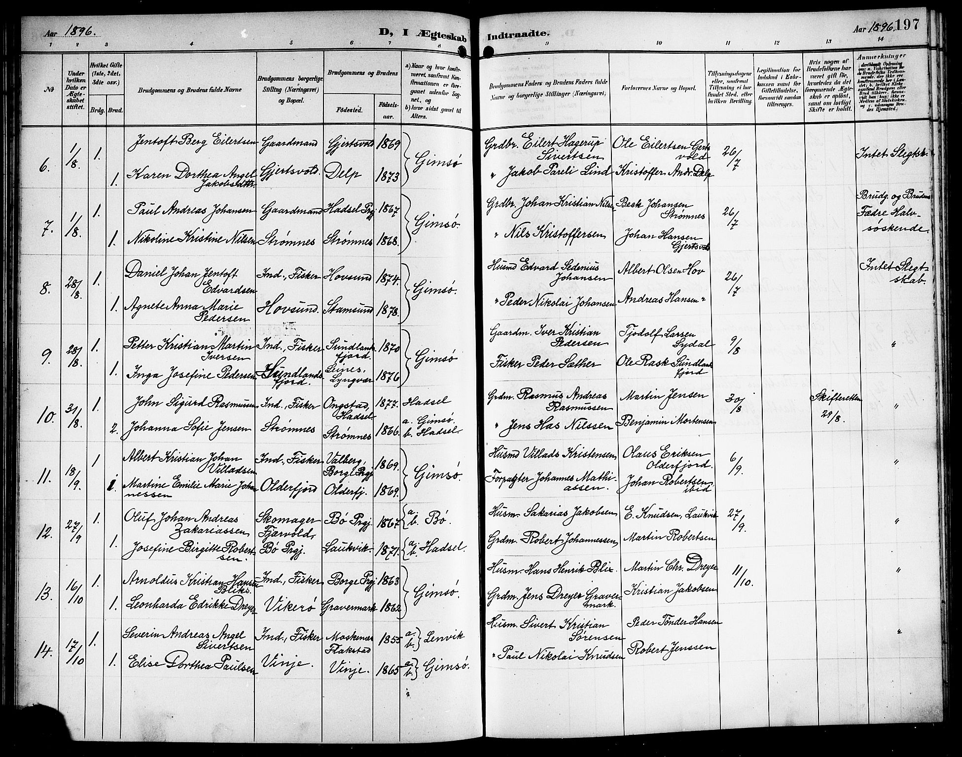 Ministerialprotokoller, klokkerbøker og fødselsregistre - Nordland, AV/SAT-A-1459/876/L1105: Klokkerbok nr. 876C04, 1896-1914, s. 197