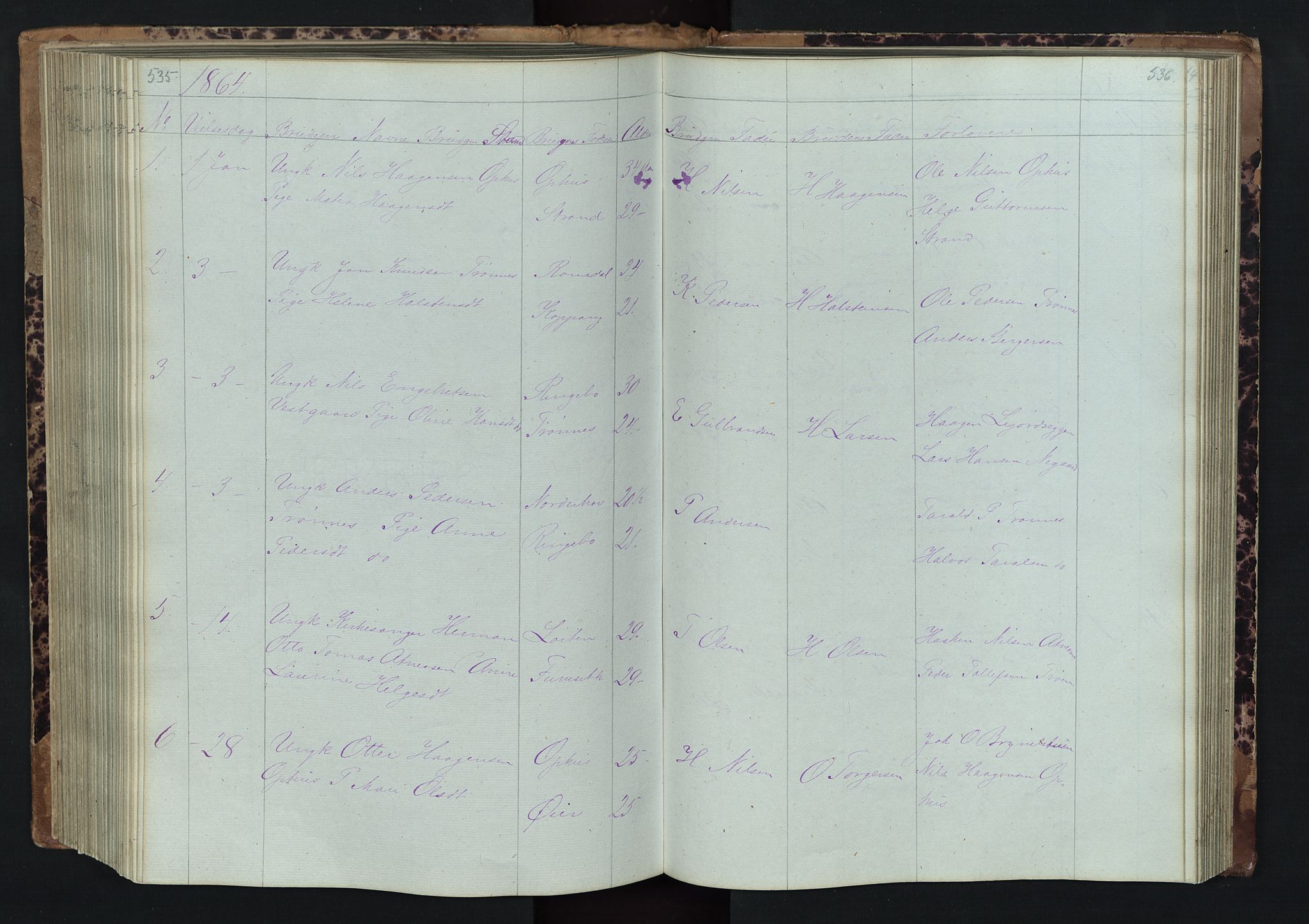 Stor-Elvdal prestekontor, SAH/PREST-052/H/Ha/Hab/L0001: Klokkerbok nr. 1 /1, 1860-1894, s. 535-536