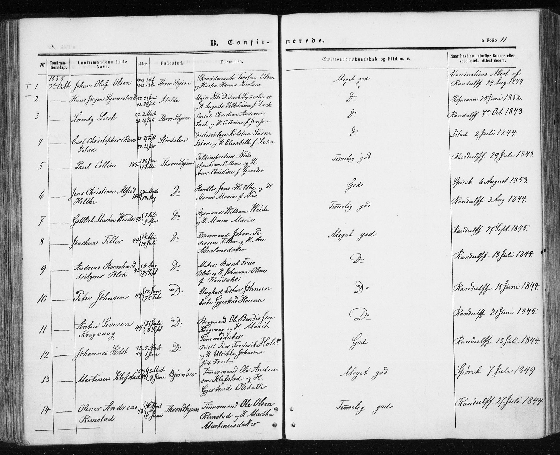 Ministerialprotokoller, klokkerbøker og fødselsregistre - Sør-Trøndelag, AV/SAT-A-1456/601/L0053: Ministerialbok nr. 601A21, 1857-1865, s. 11