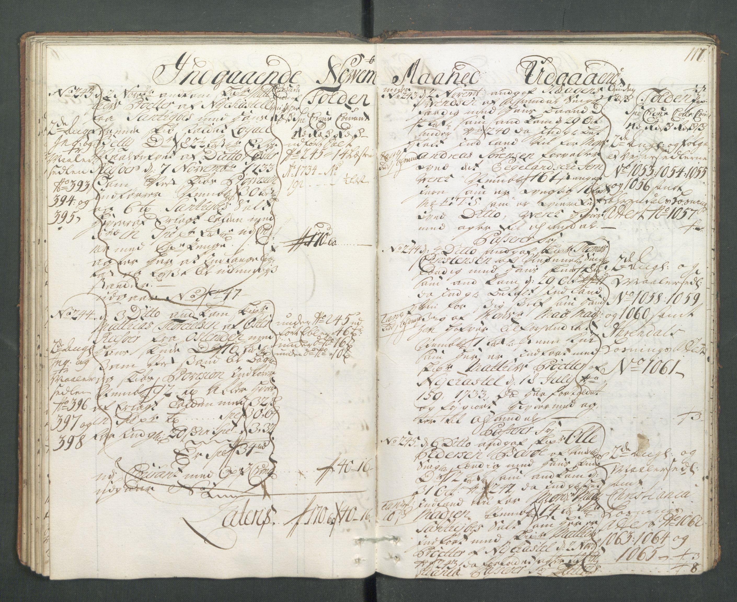 Generaltollkammeret, tollregnskaper, AV/RA-EA-5490/R14/L0013/0001: Tollregnskaper Øster-Risør / Hovedtollbok, 1733, s. 116b-117a